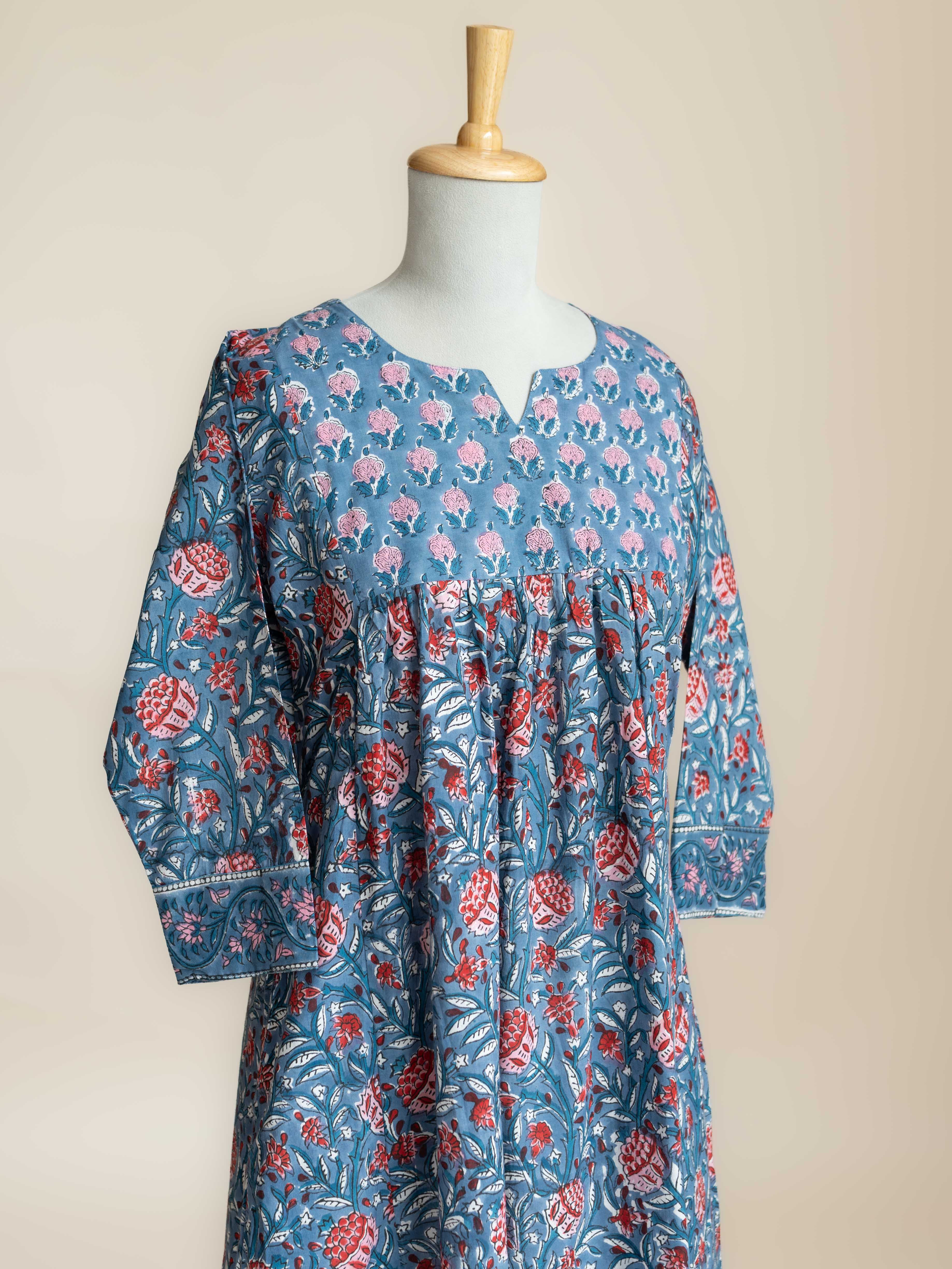 Raeza Cotton Block Printed A-Line Kurta