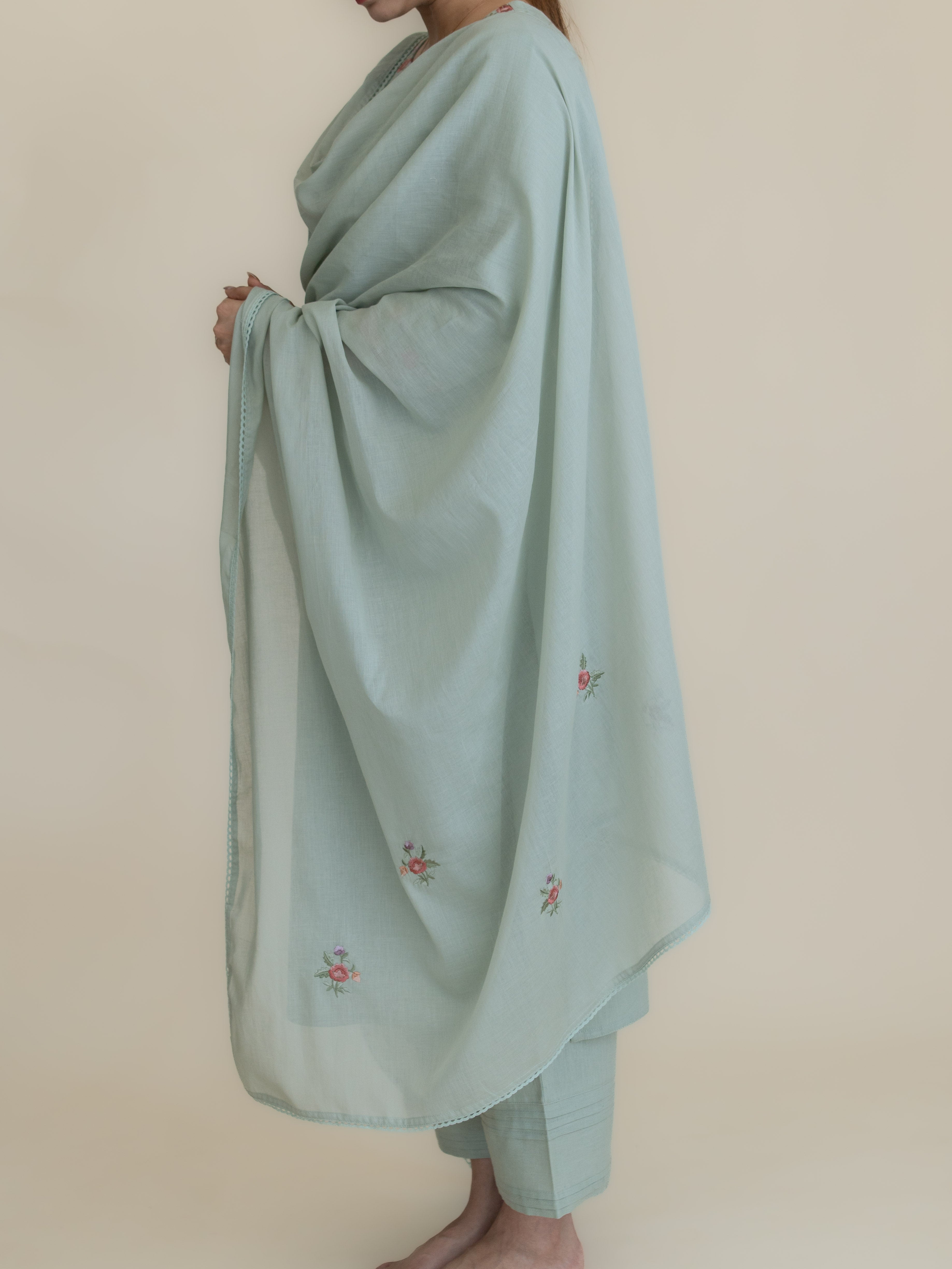 Naza Cotton Flax Embroidered Straight Suit Set