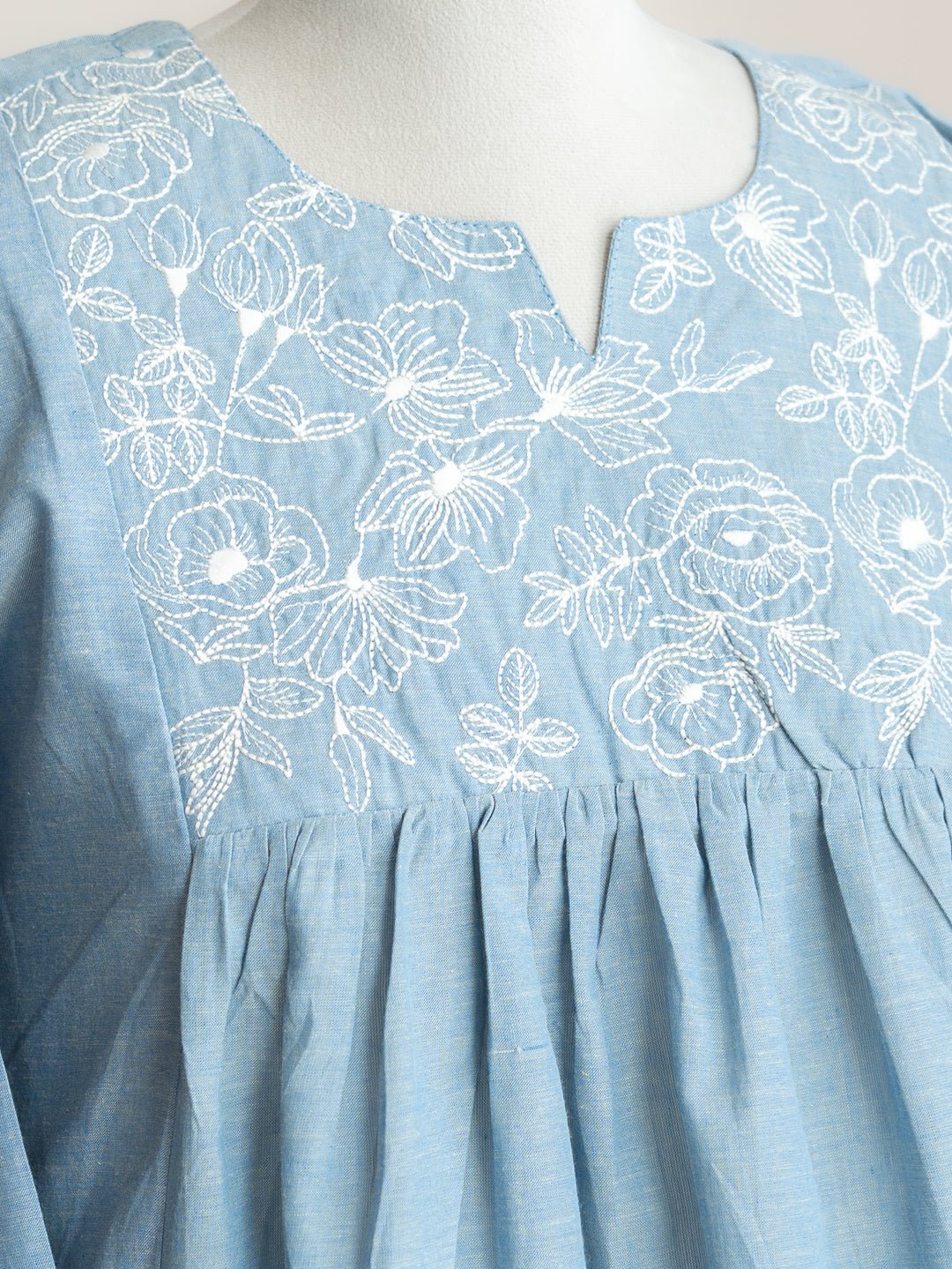 Aadhya Cotton Handloom Embroidered A - Line Kurta - AINA