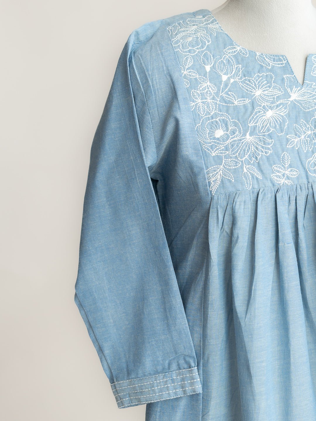 Aadhya Cotton Handloom Embroidered A - Line Kurta - AINA