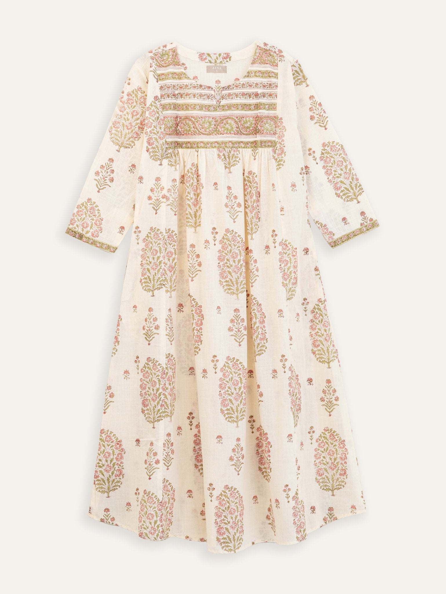 Aarvi Cotton Slub Block Printed A - Line Kurta - AINA