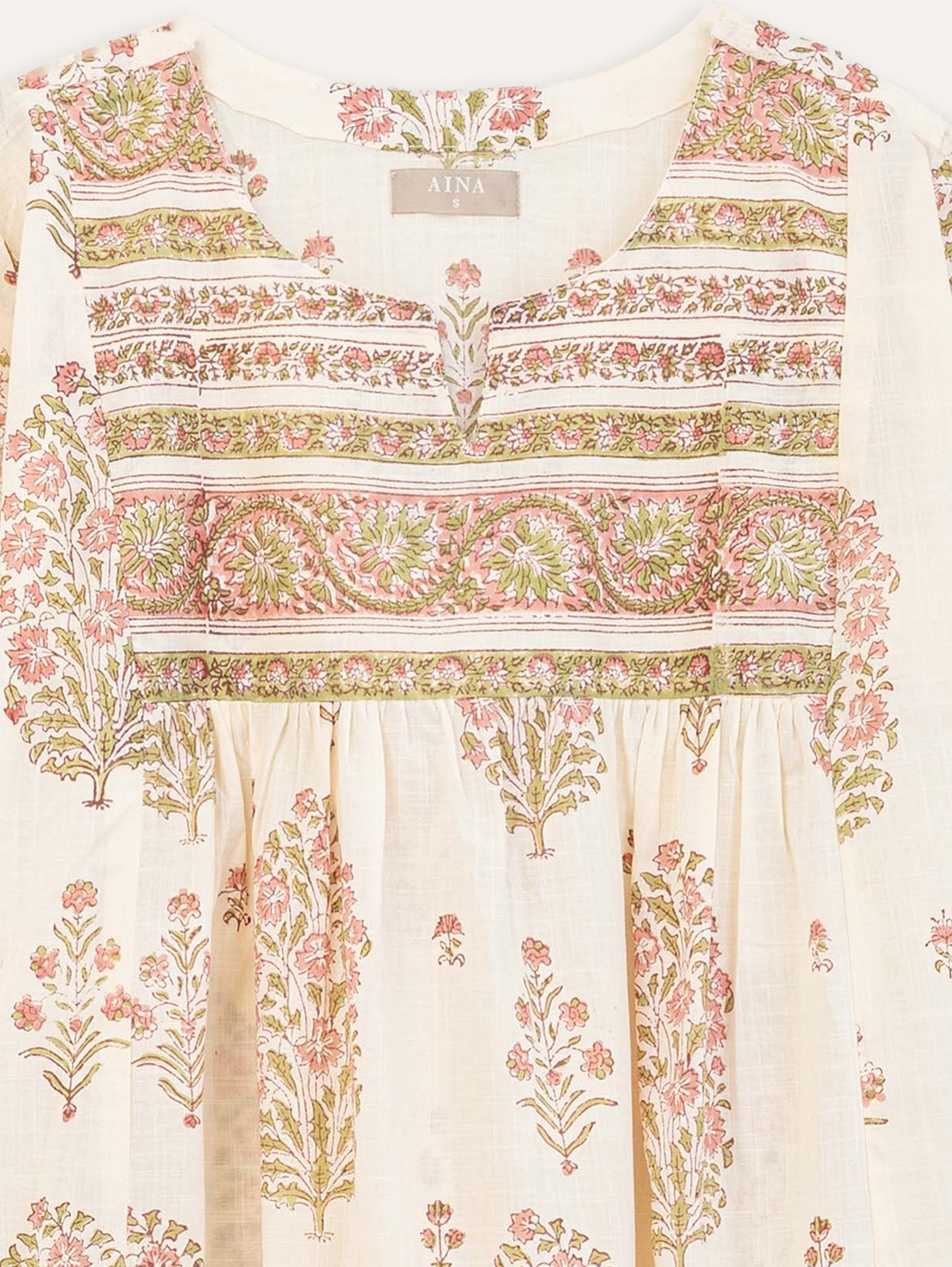 Aarvi Cotton Slub Block Printed A - Line Kurta - AINA