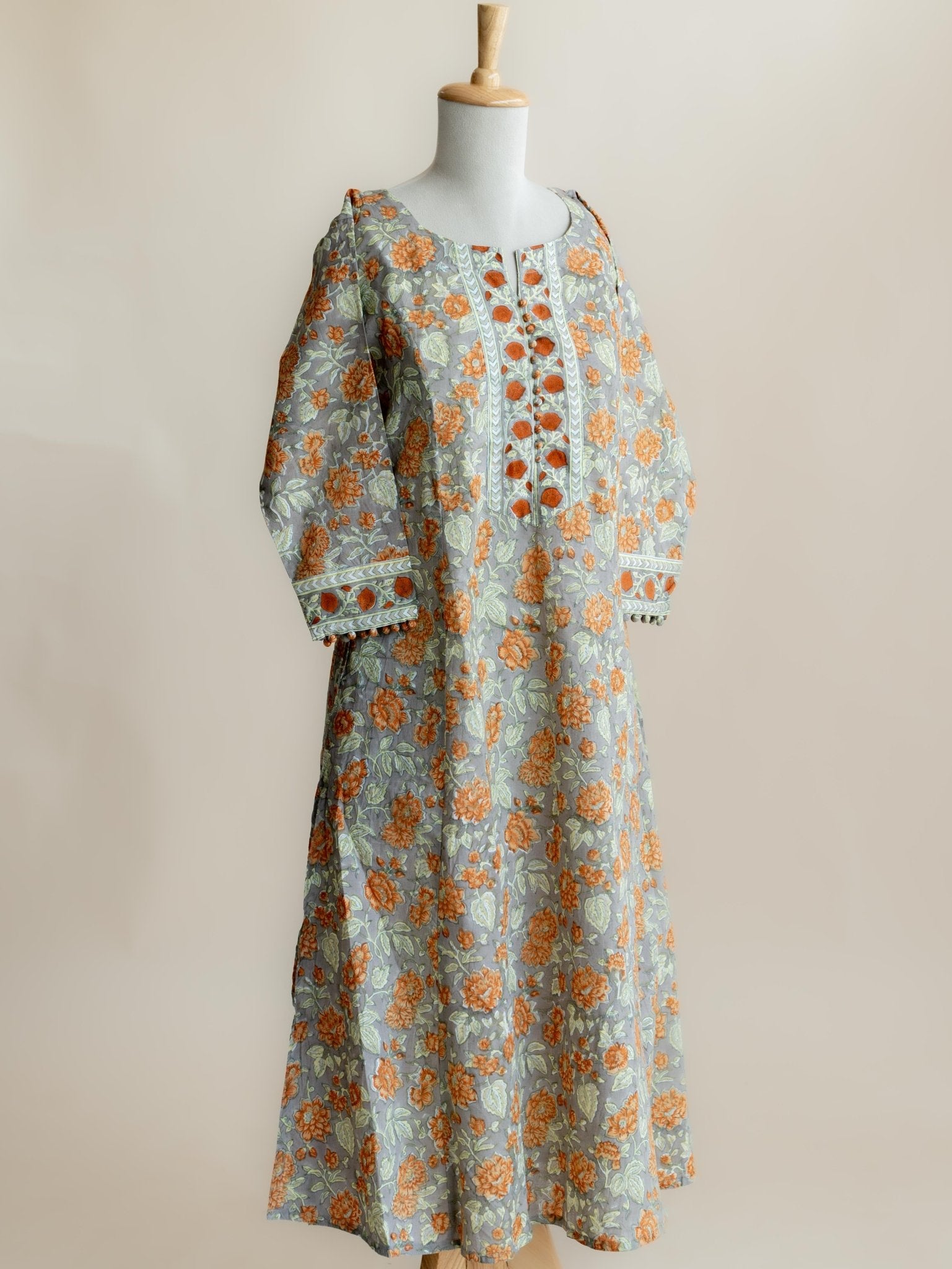 Abir Cotton Block Printed A - Line Kurta - AINA