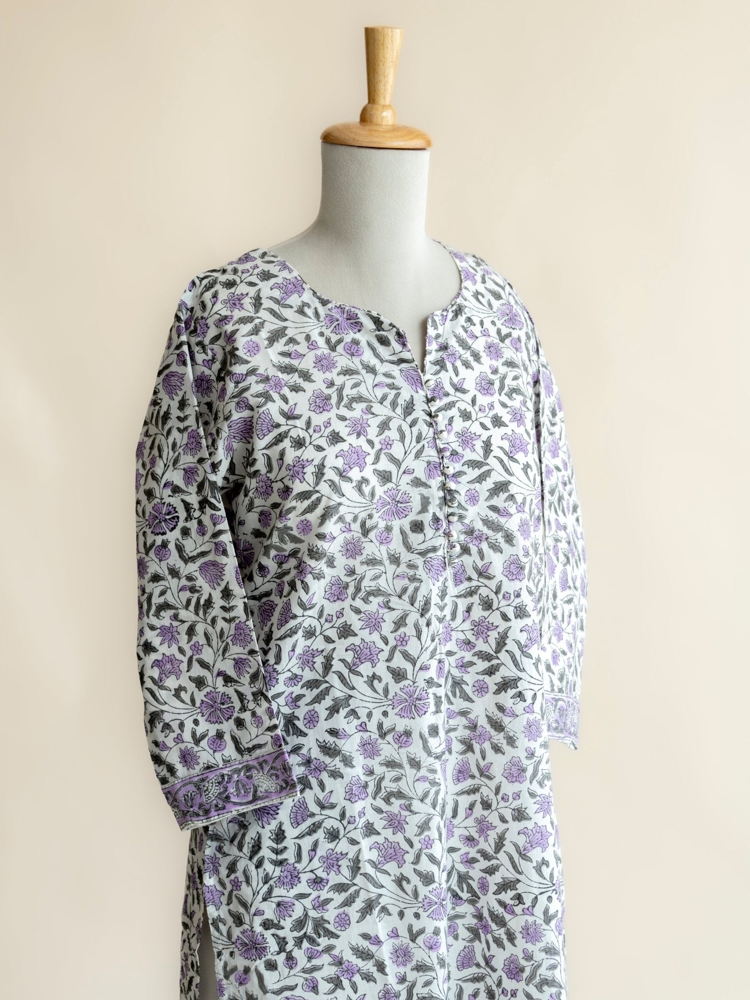 Abirami Cotton Block Printed Straight Kurta - AINA
