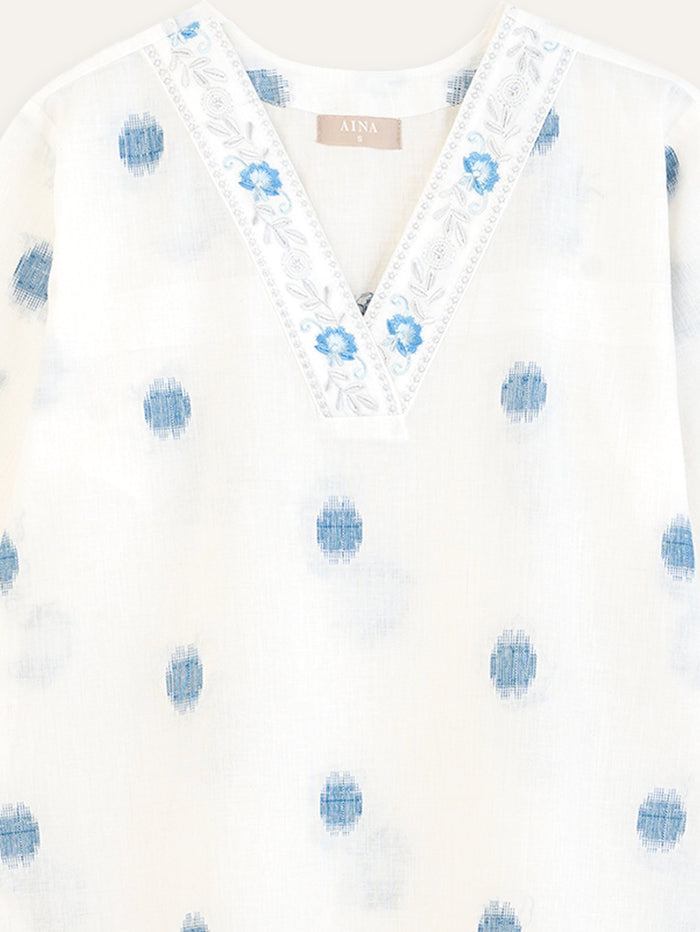 A-Line V-Neck Cotton Flex Kurta with Printed Design & Handcrafted Embroidery