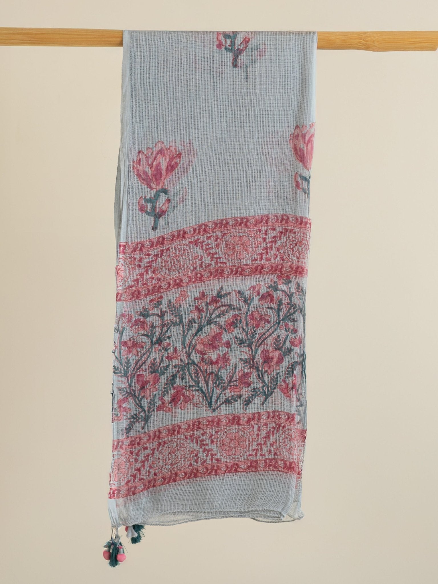Afrin Kota Doria Block Printed Dupatta - AINA