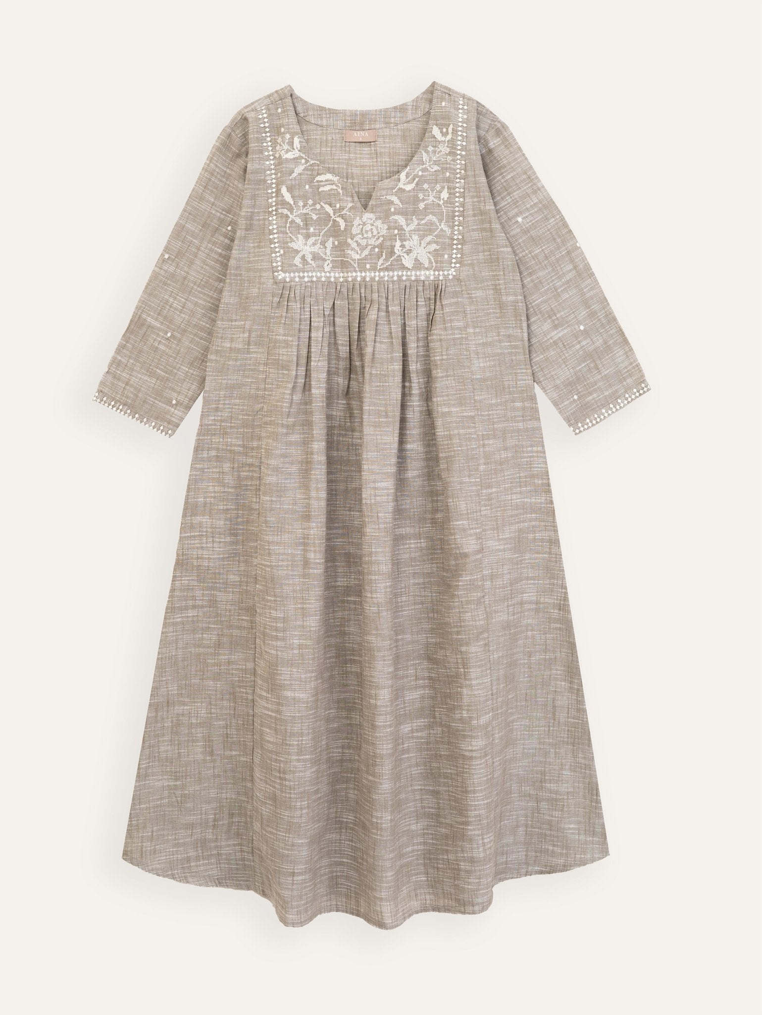 afsa Cotton Handloom Embroidered A - Line Kurta - AINA