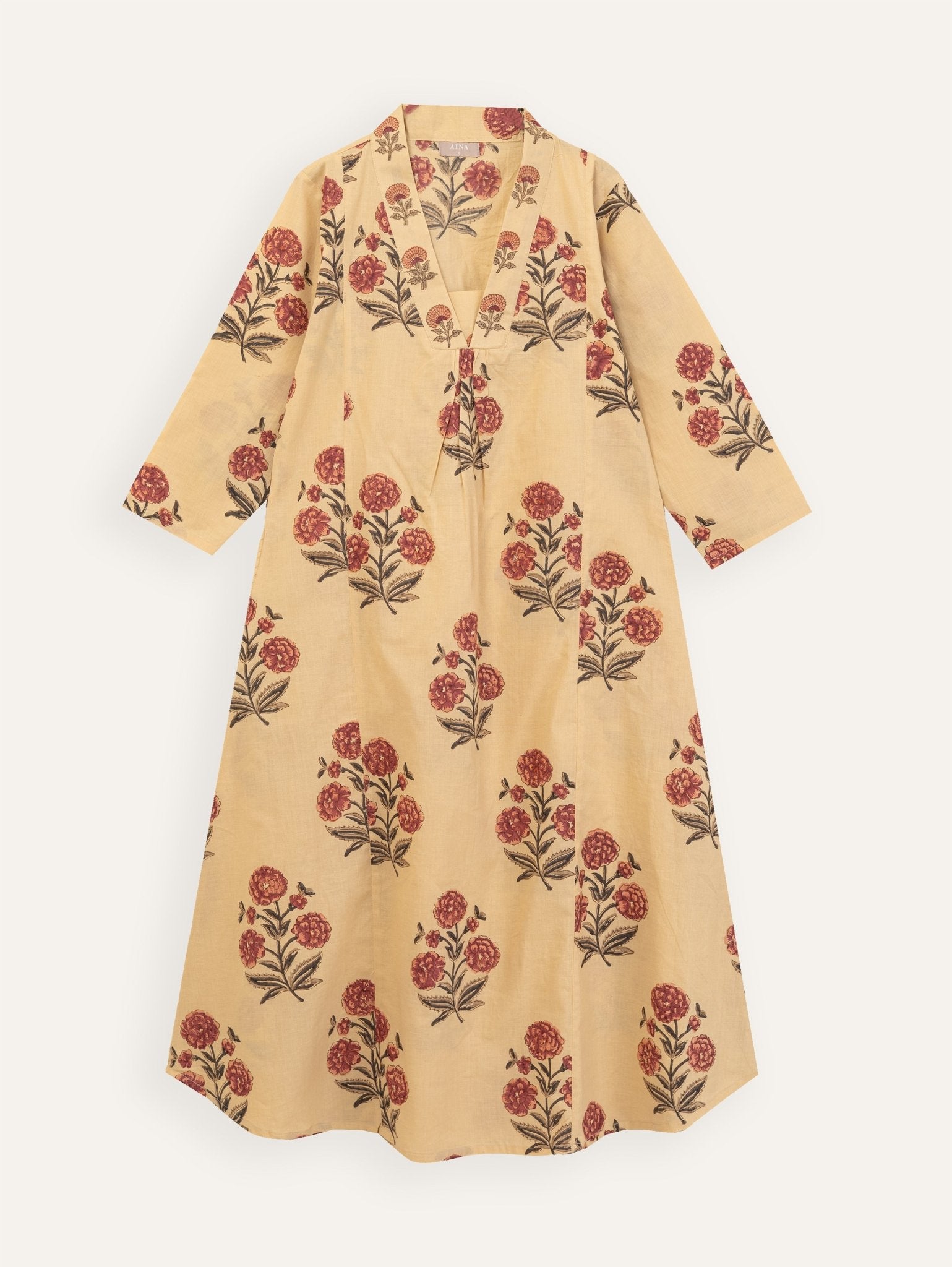 Agastha Cotton Block Printed A - Line Kurta - AINA