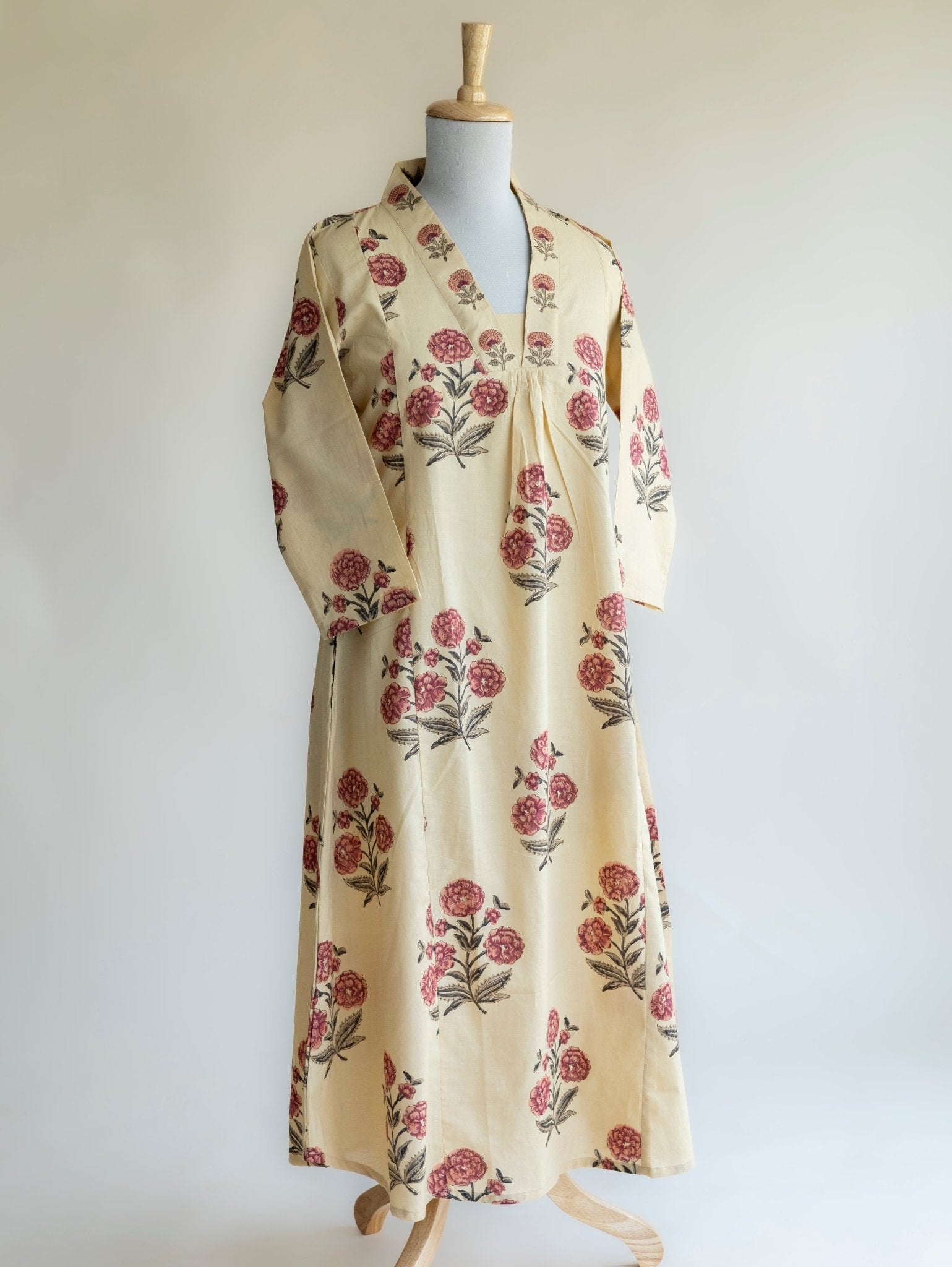 Agastha Cotton Block Printed A - Line Kurta - AINA