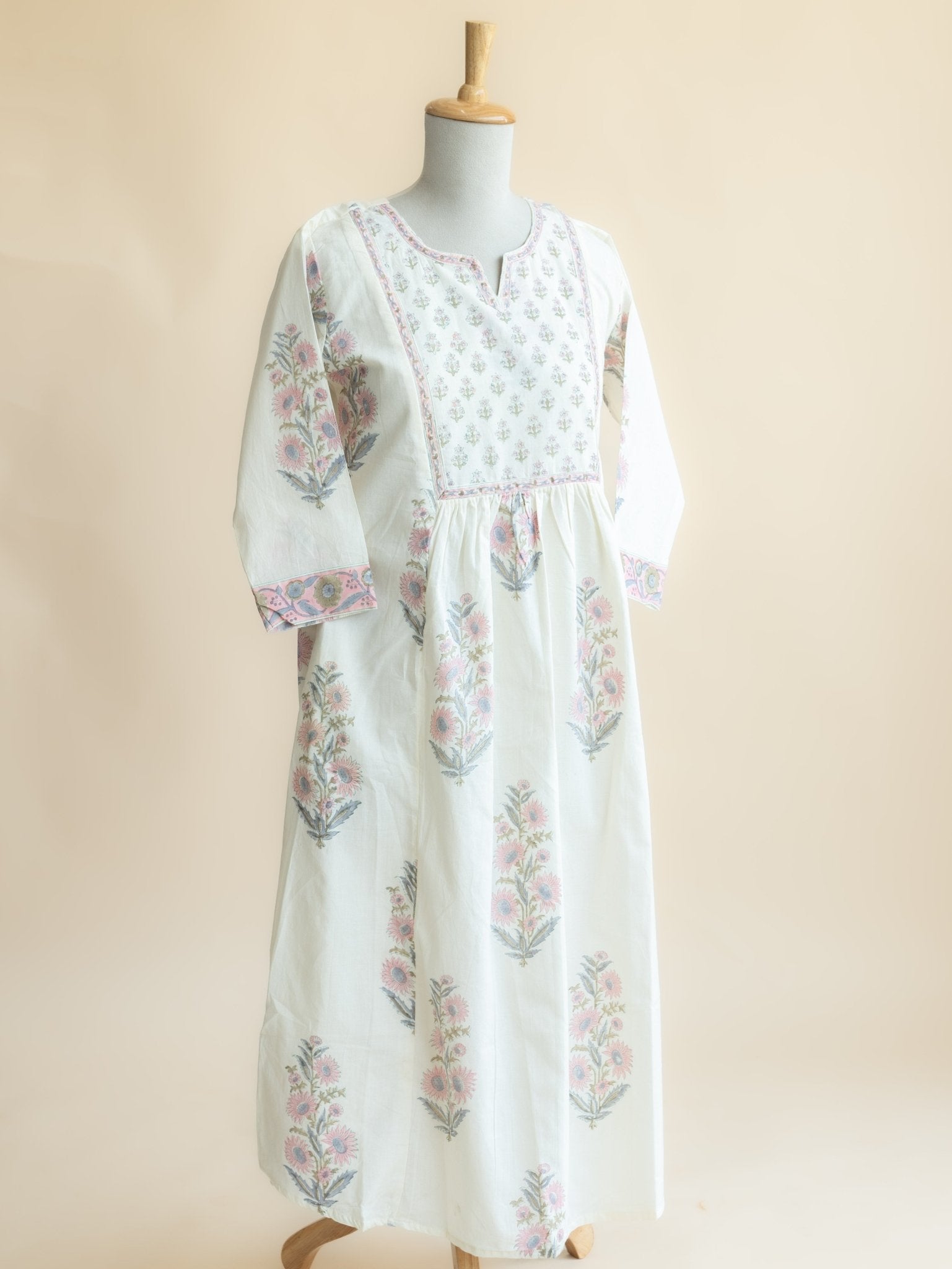 Agnika Cotton Block Printed A - Line Kurta - AINA