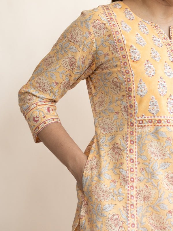Ahel Cotton Block Printed Straight Kurta - AINA