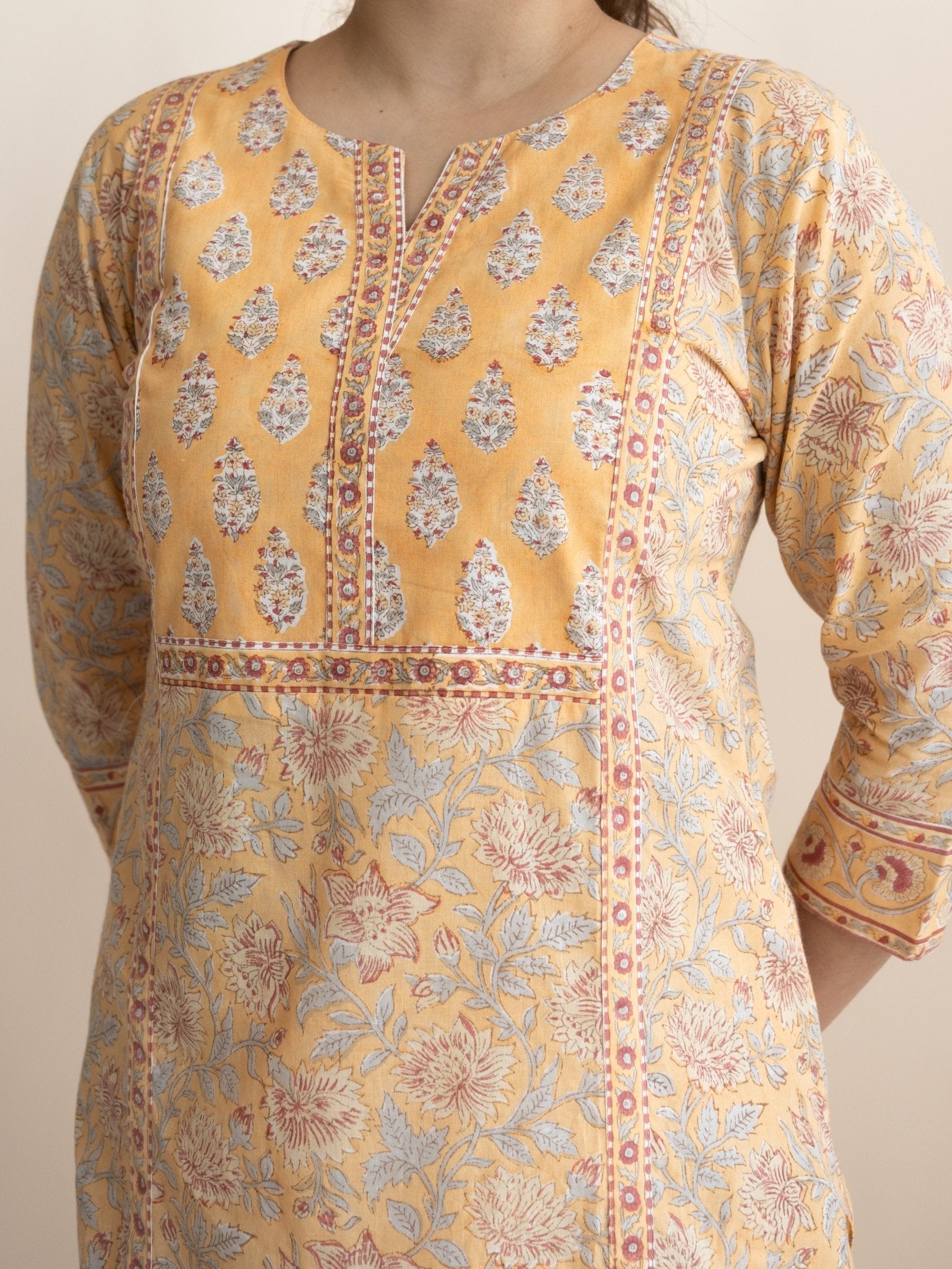 Ahel Cotton Block Printed Straight Suit Set - AINA