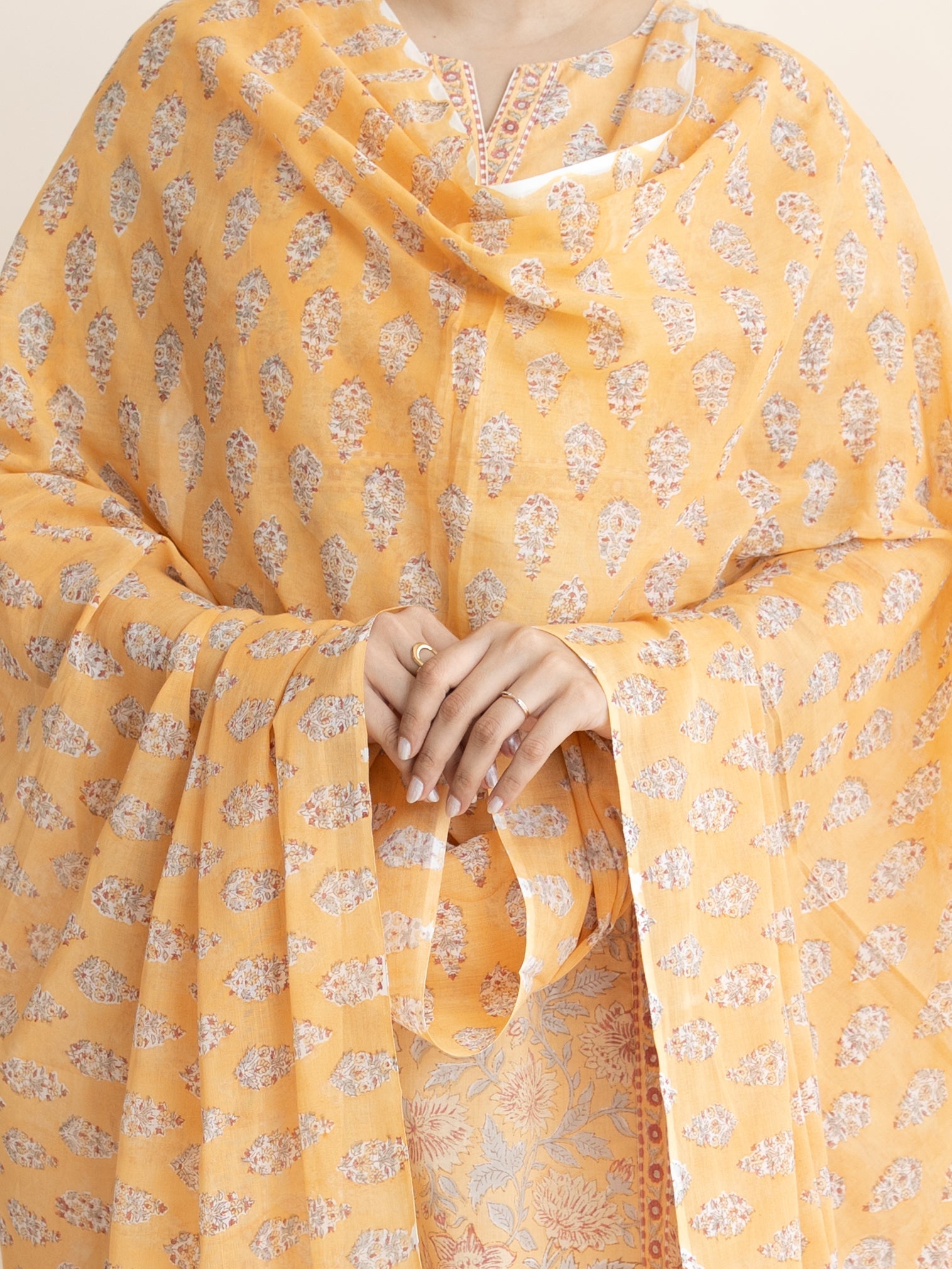 Ahel Kota Doria Block Printed Dupatta - AINA