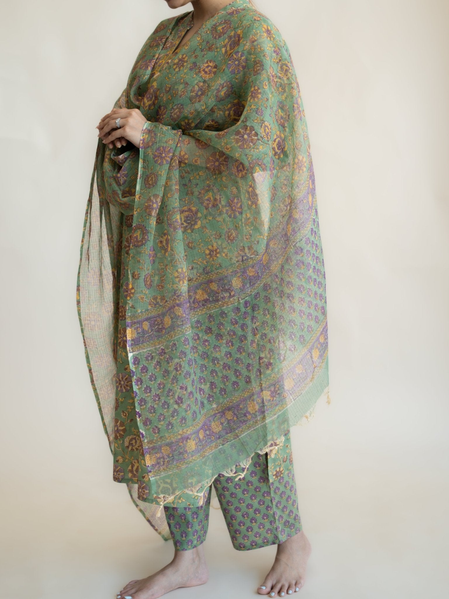 Ahna Cotton Block Printed Straight Suit Set - AINA