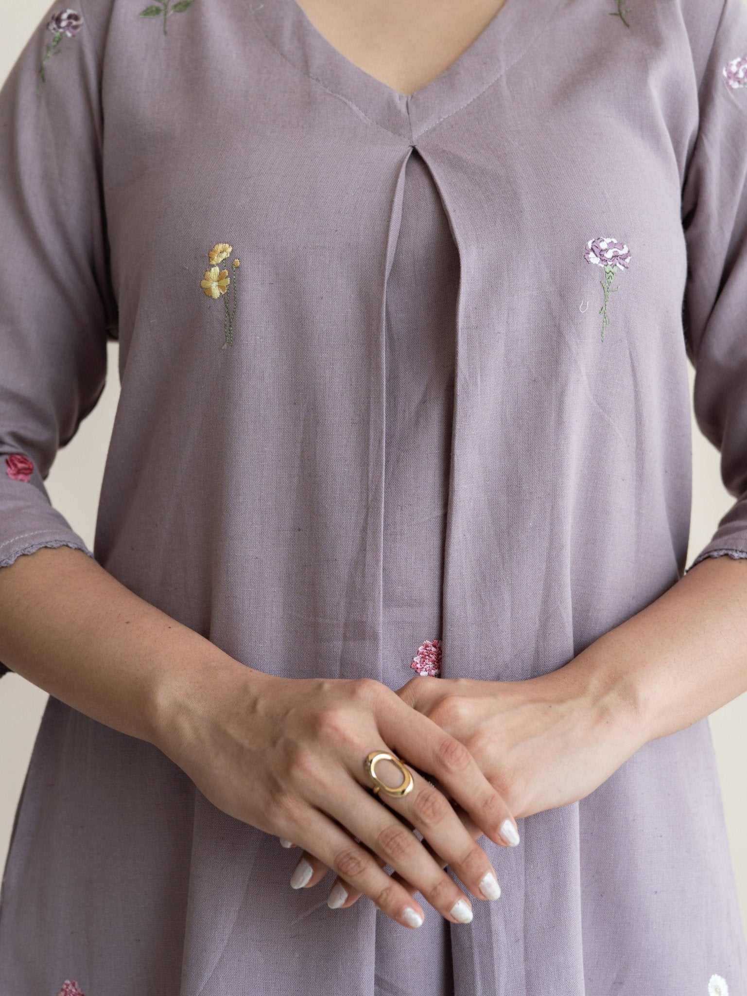 Ahsas Cotton Flax Embroidered A - Line Kurta - AINA