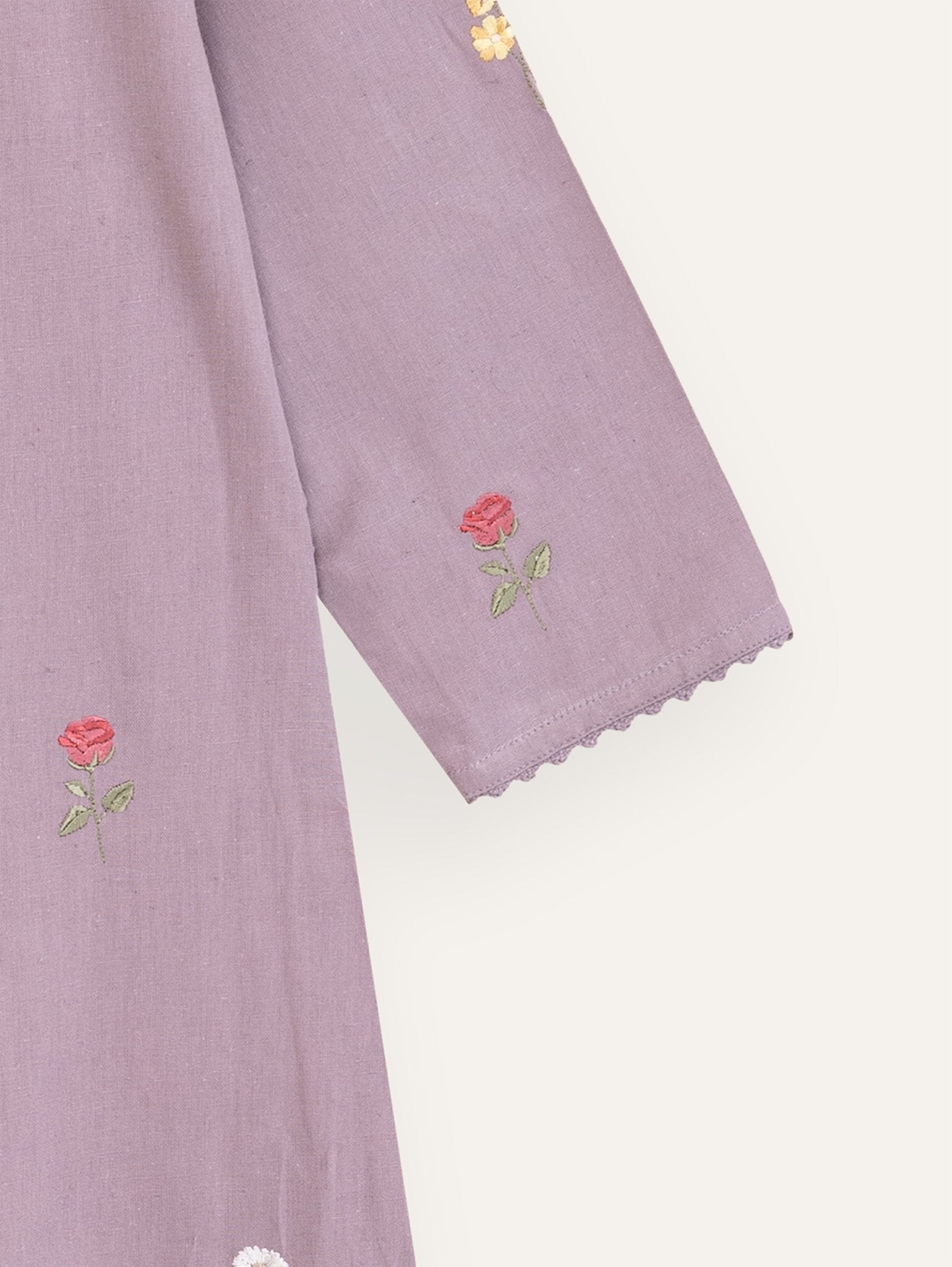 Ahsas Cotton Flax Embroidered A - Line Kurta - AINA