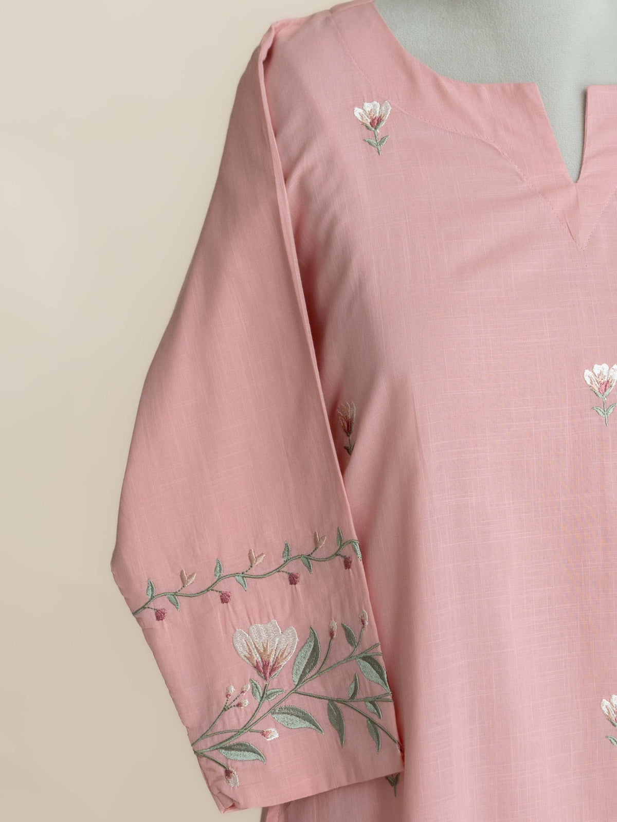 Akira Cotton Slub Embroidered A-Line Suit Set - AINA
