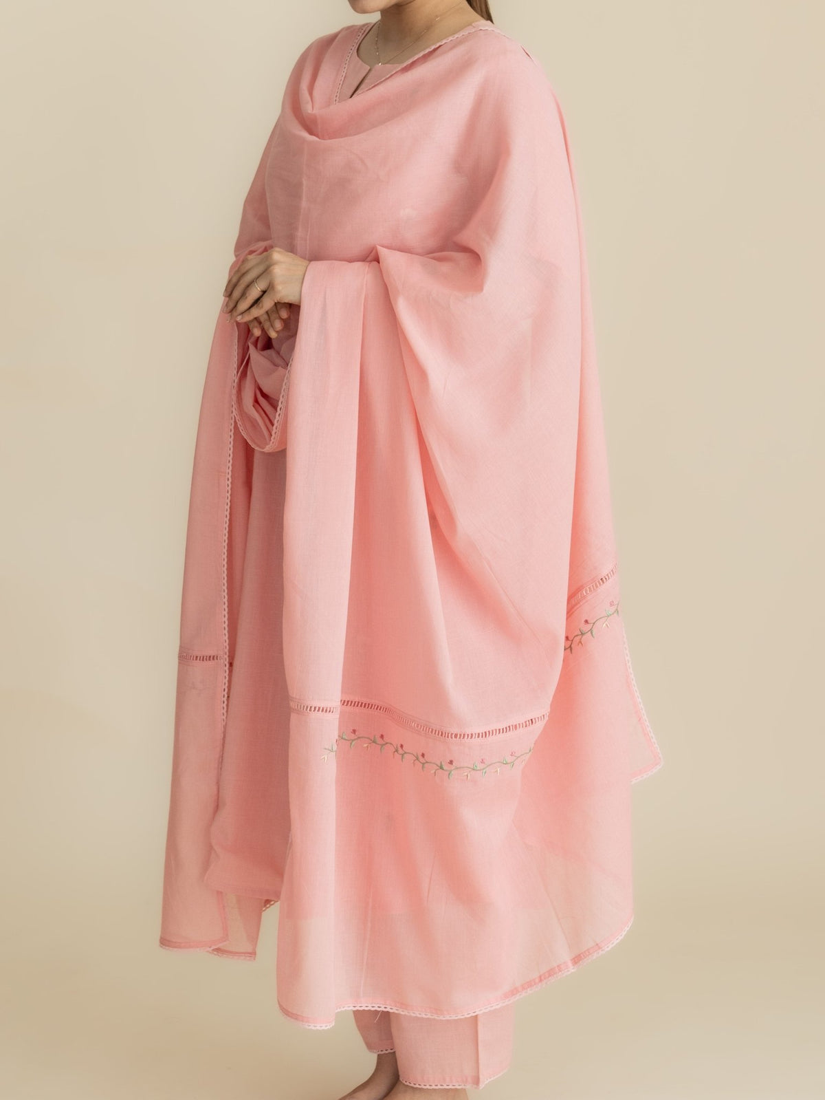 Akira Cotton Slub Embroidered A-Line Suit Set - AINA