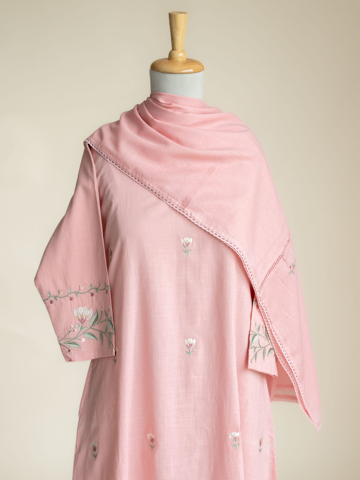 Akira Cotton Slub Embroidered A-Line Suit Set - AINA