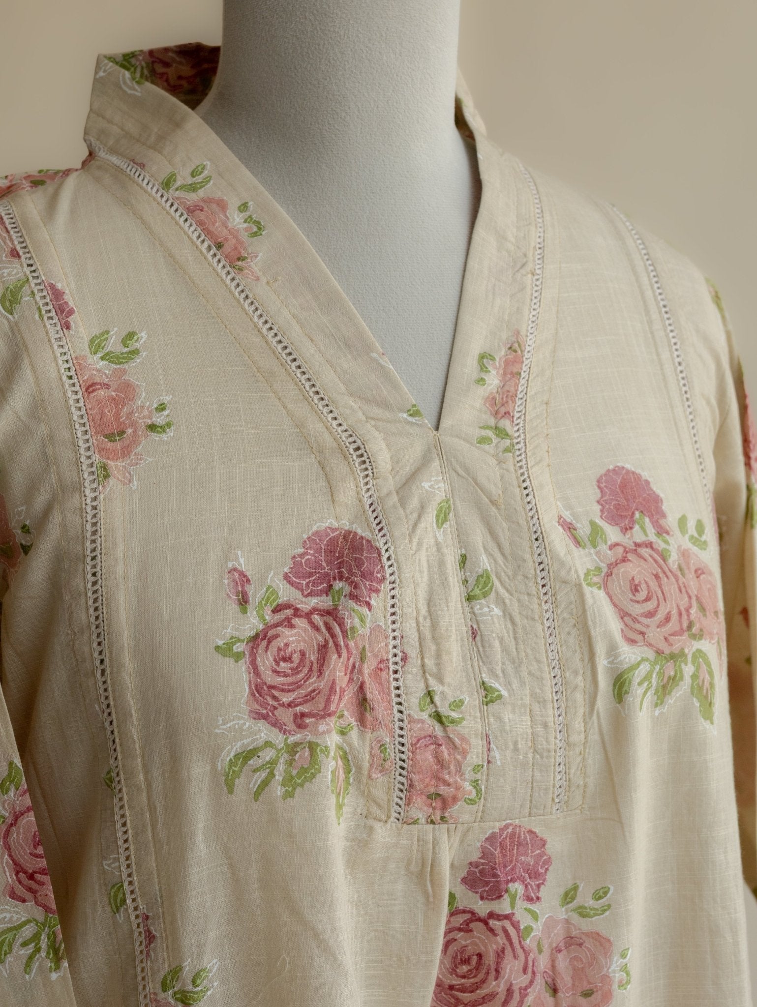 Alaina Cotton Block Printed A - Line Kurta - AINA