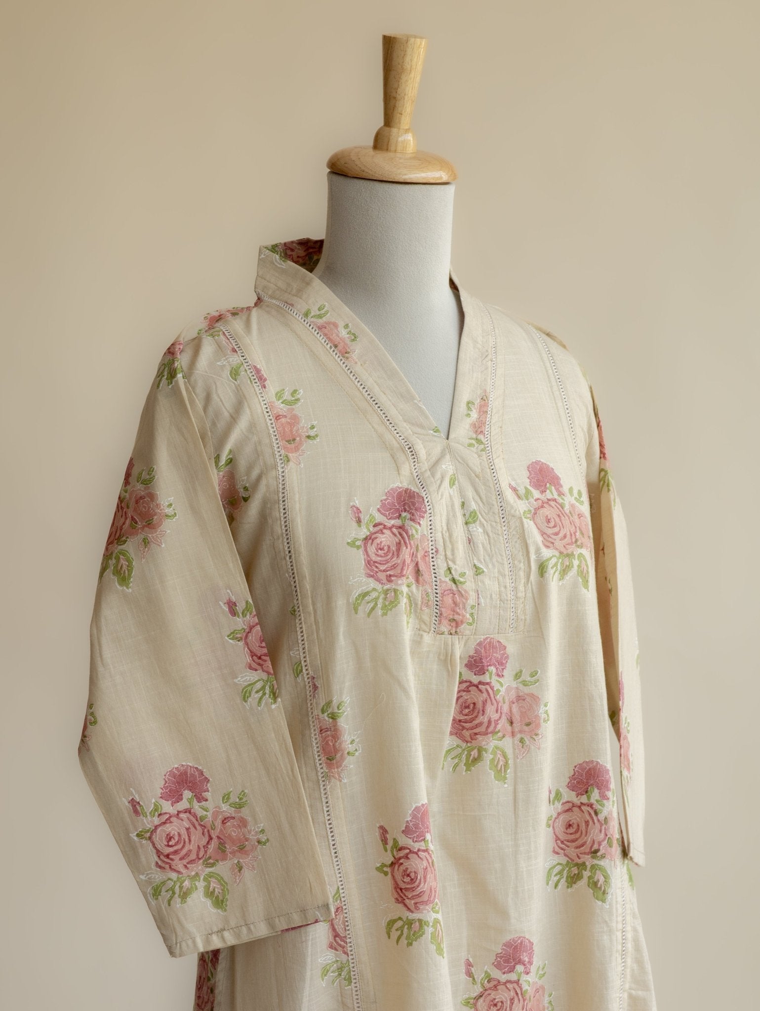 Alaina Cotton Block Printed A - Line Kurta - AINA