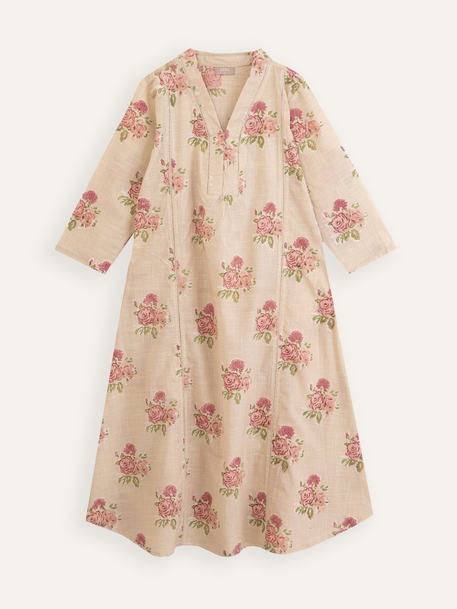 Alaina Cotton Block Printed A - Line Kurta - AINA