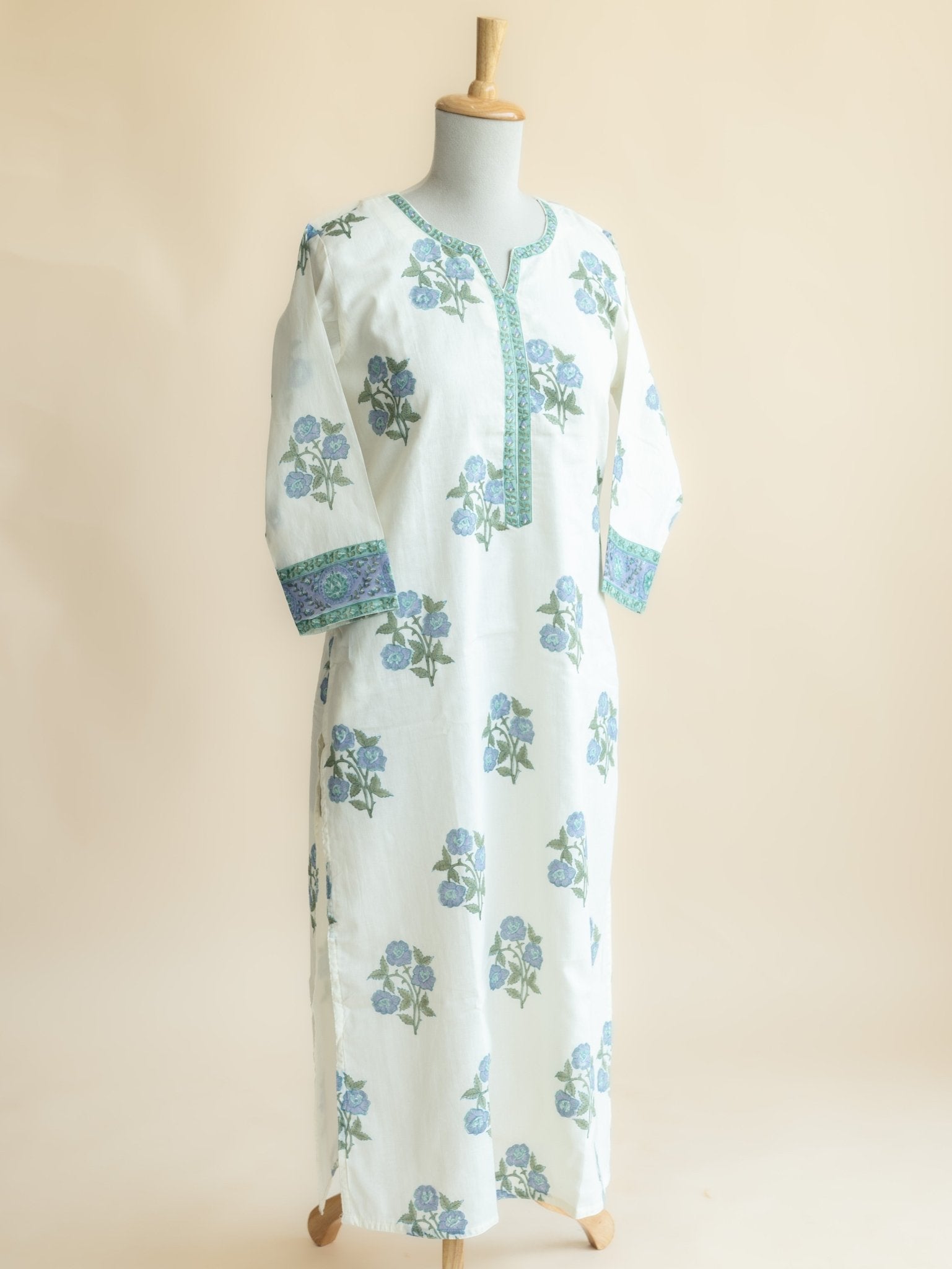 Aleena Cotton Block Printed Straight Kurta - AINA