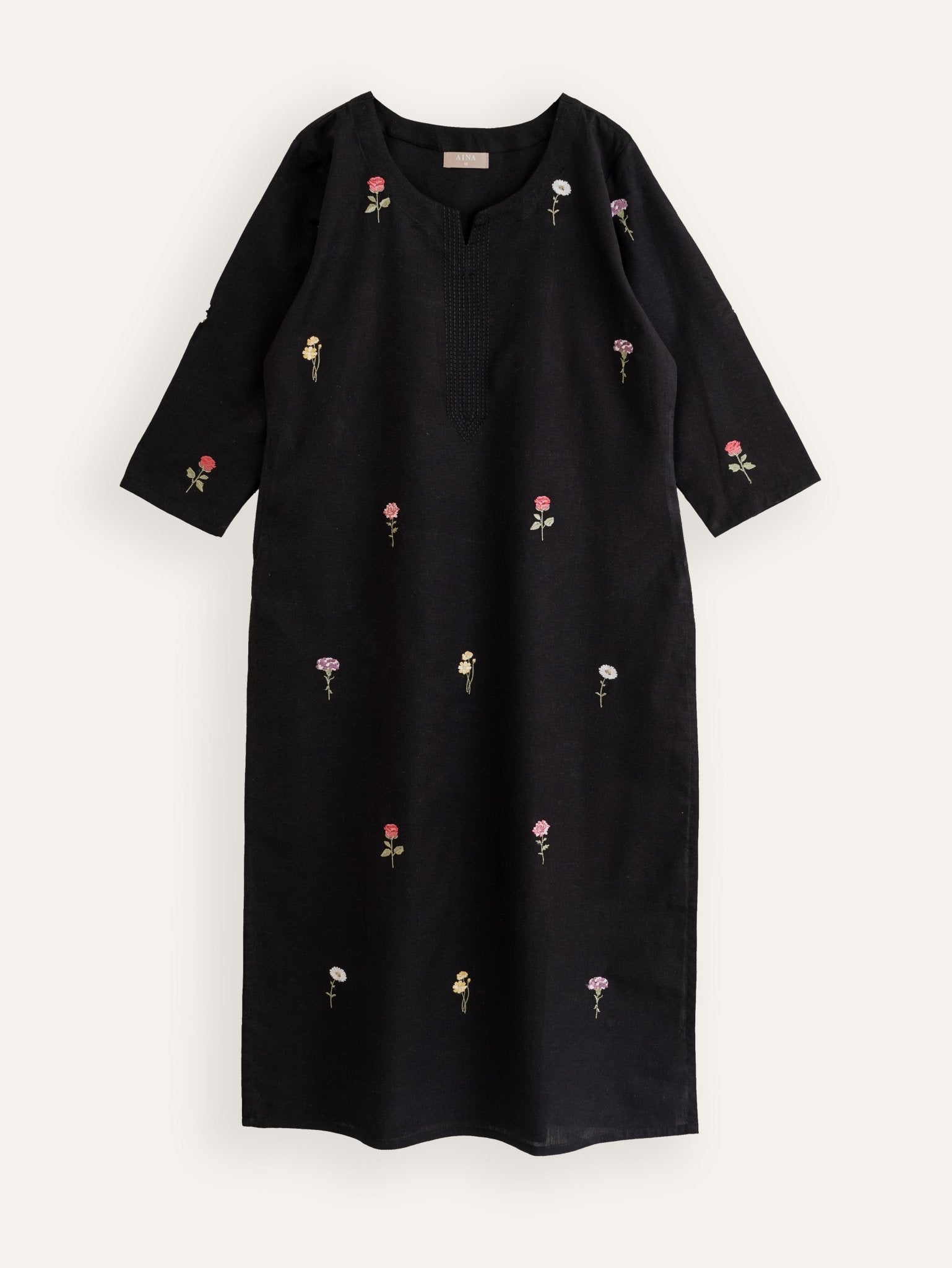 Aleesha Cotton Flax Embroidered Straight Kurta - AINA