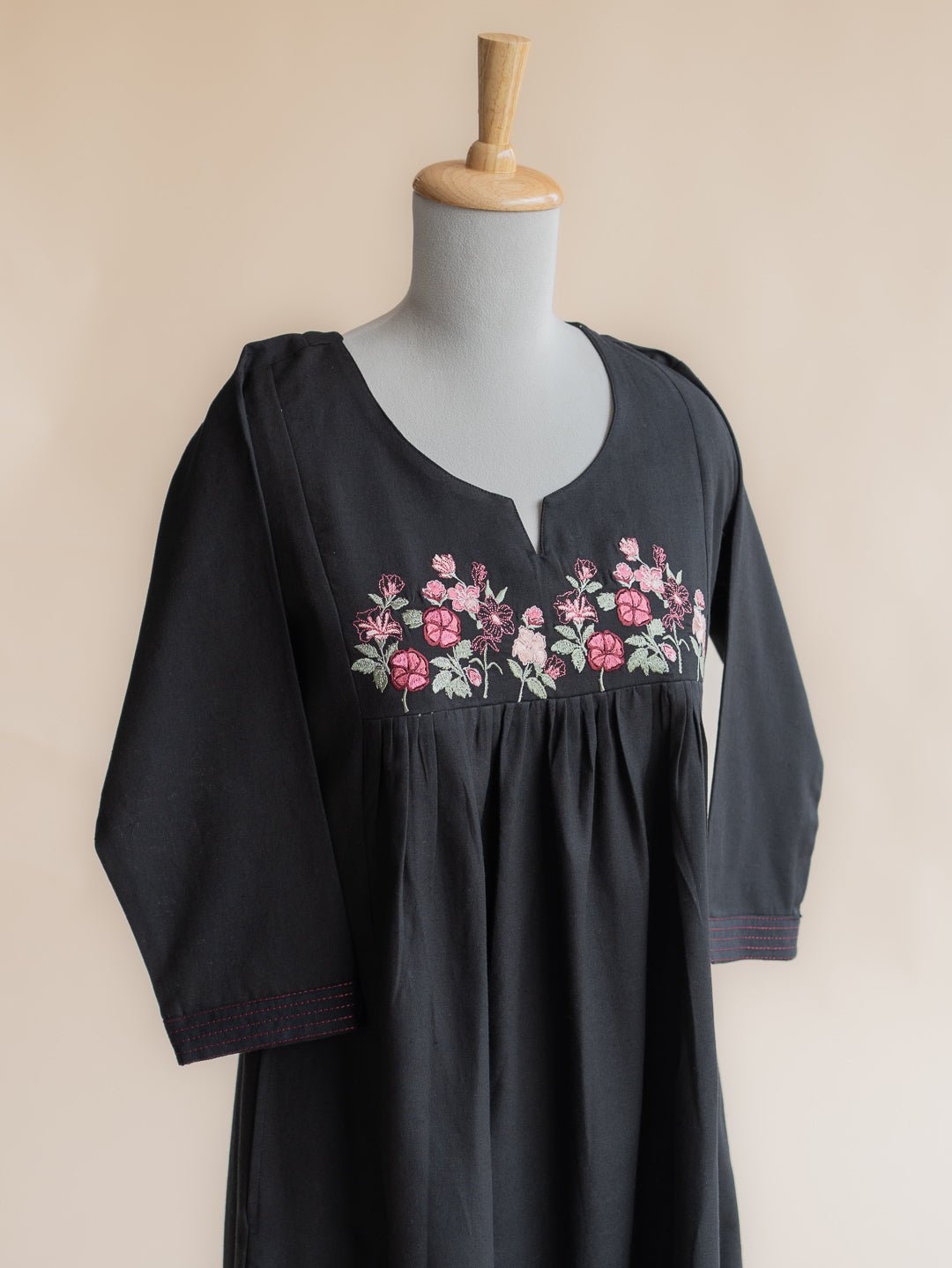Aleyah Cotton Flax Embroidered A - Line Kurta - AINA