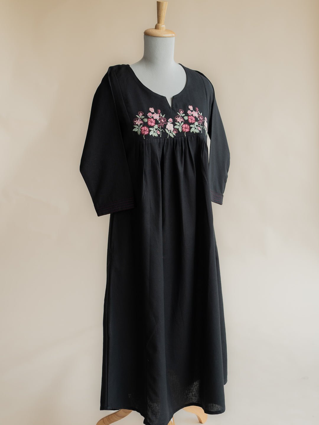 Aleyah Cotton Flax Embroidered A - Line Kurta - AINA