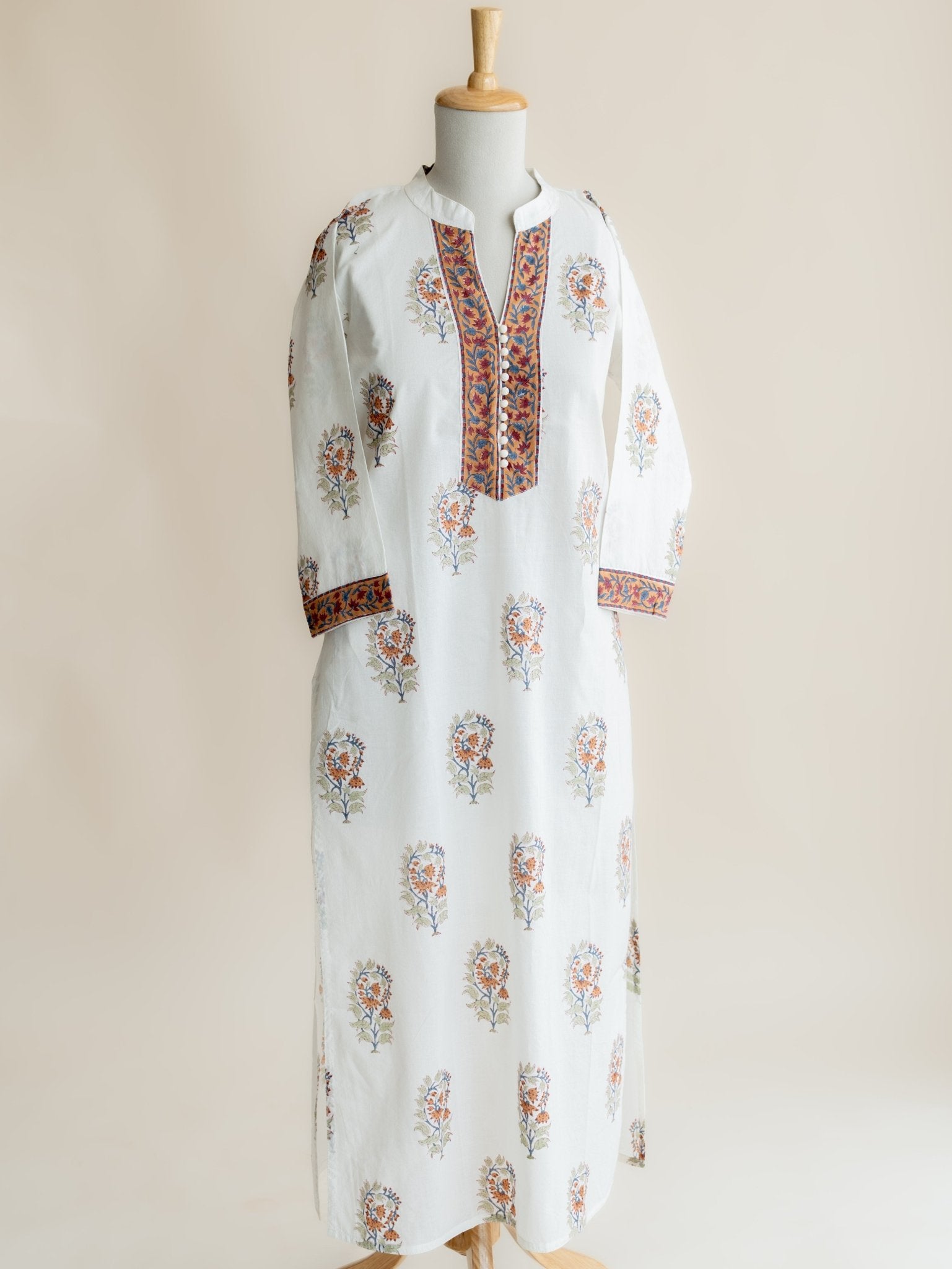 Alisha Cotton Block Printed Straight Kurta - AINA