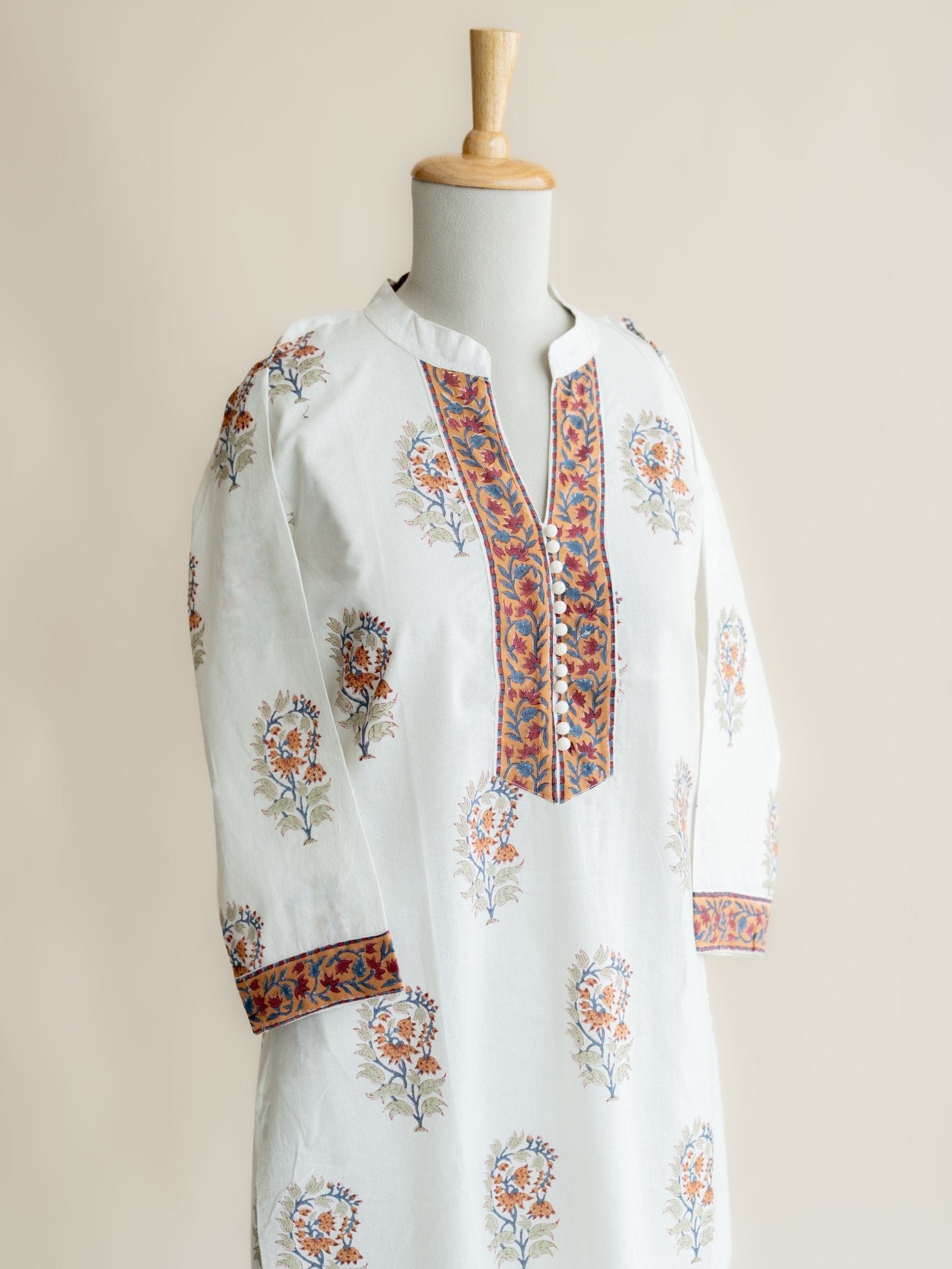 Alisha Cotton Block Printed Straight Kurta - AINA