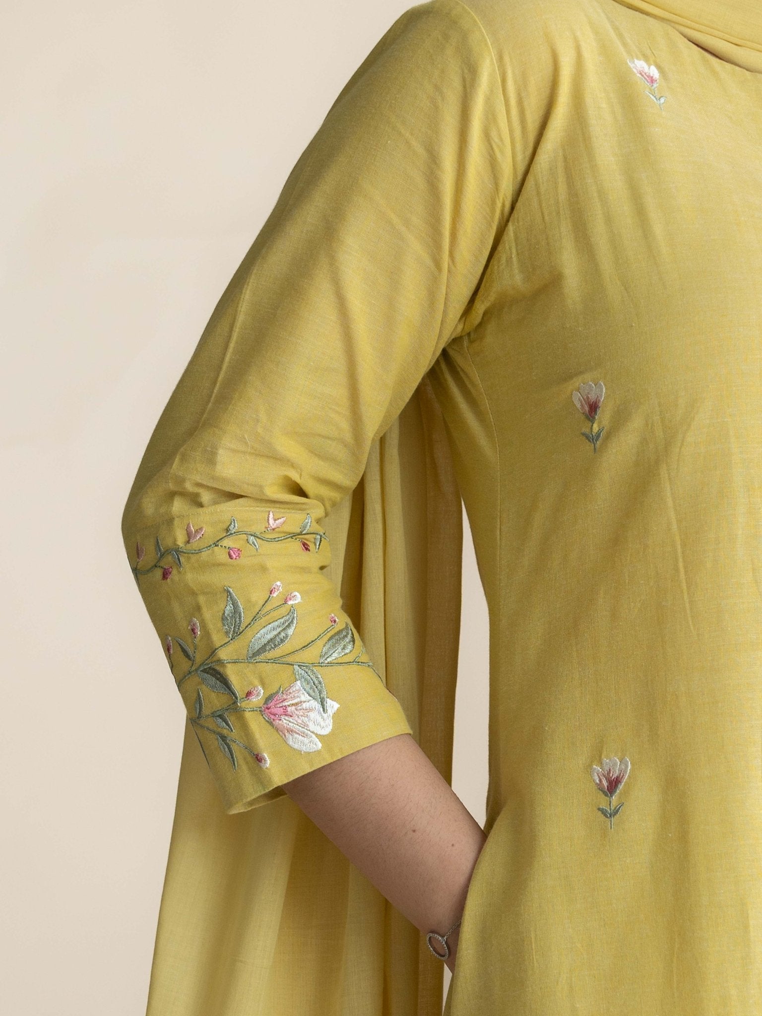 Alisha Cotton Handloom Embroidered A-Line Suit Set - AINA