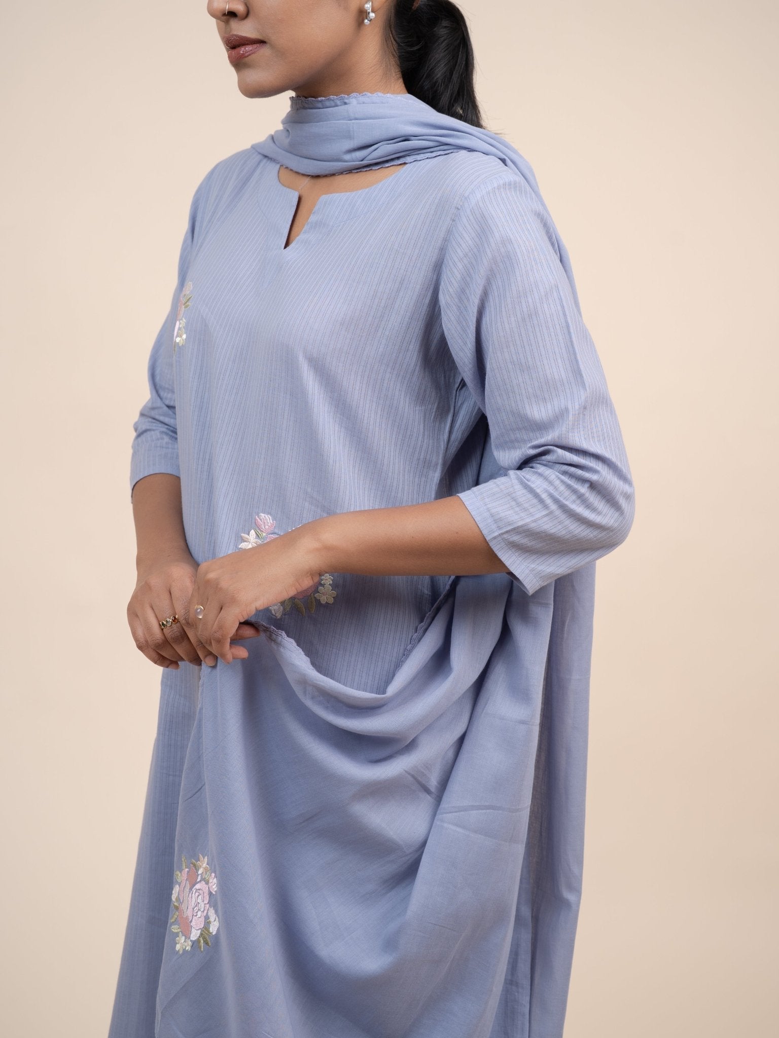 Aloha Cotton Embroidered A - Line Suit Set - AINA