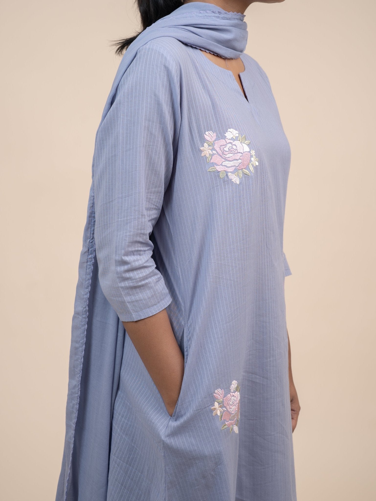 Aloha Cotton Embroidered A - Line Suit Set - AINA
