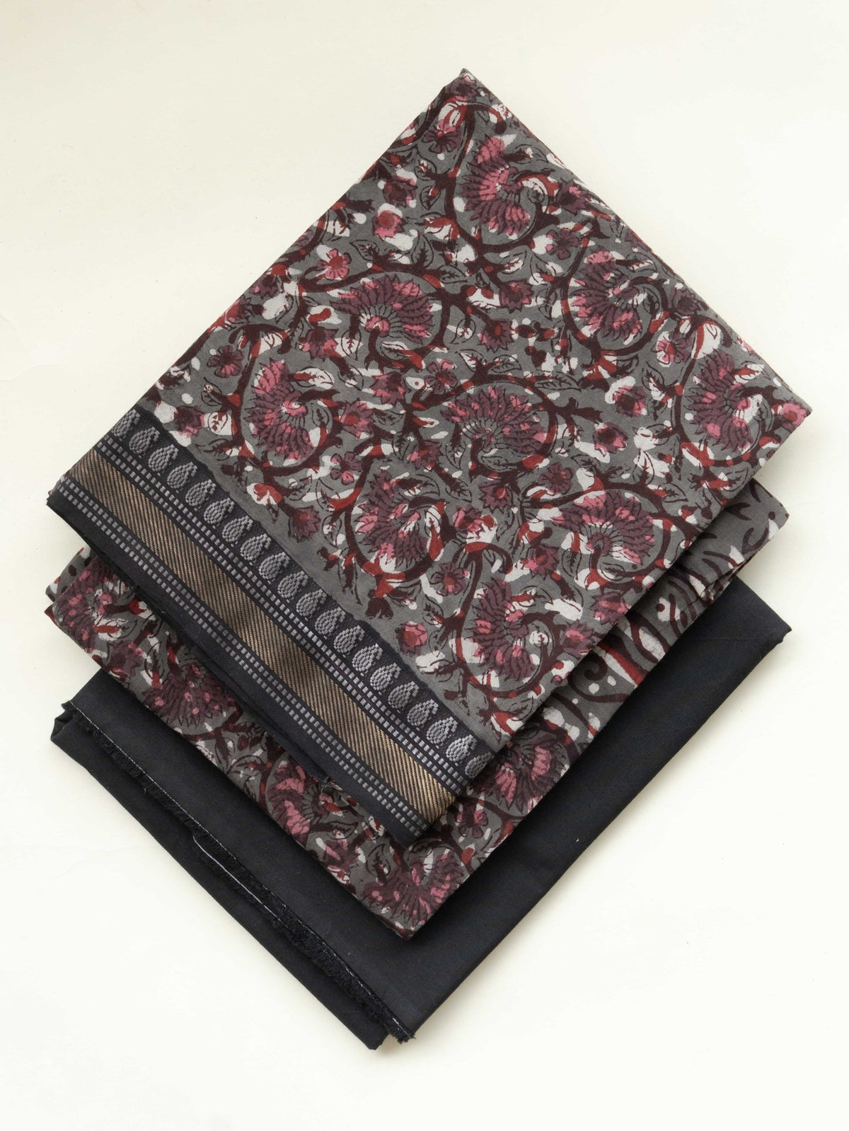 Alora Cotton Block Printed Unstitched Suit Set - 3 Piece - AINA