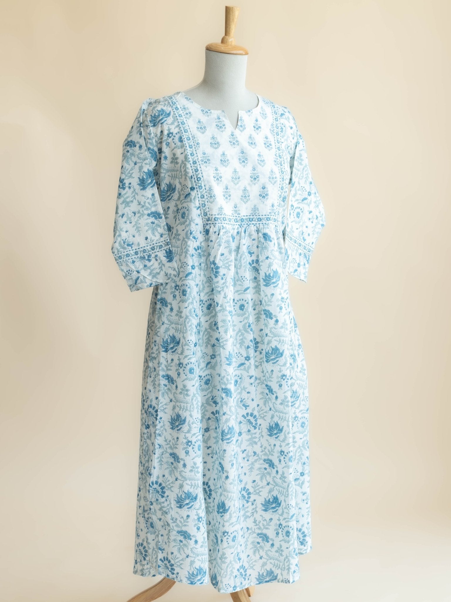 Amala Cotton Block Printed A - Line Kurta - AINA