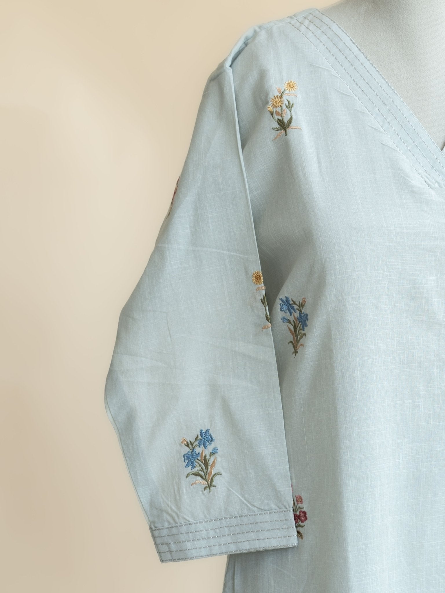 Amalda Cotton Slub Embroidered A - Line Kurta - AINA