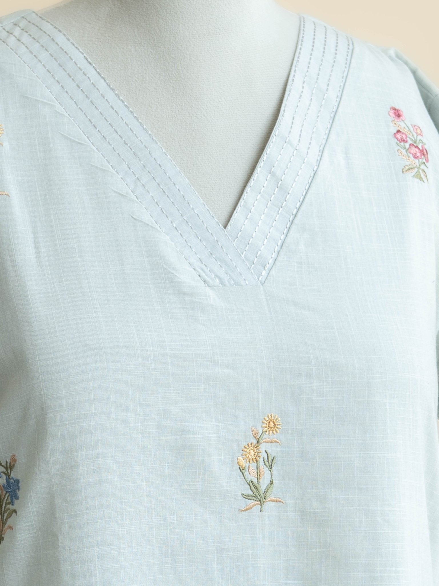 Amalda Cotton Slub Embroidered A - Line Kurta - AINA