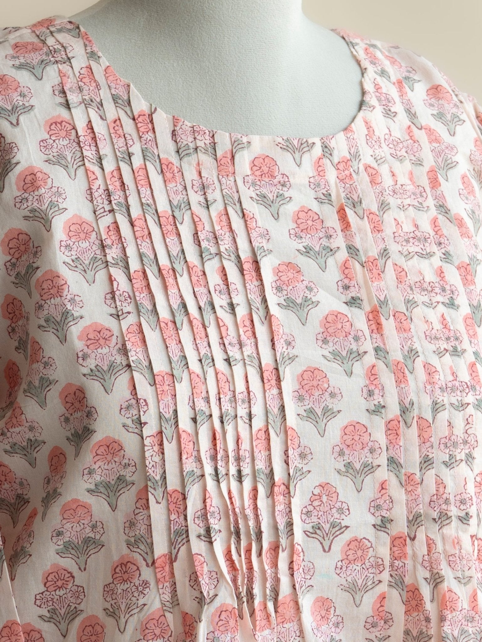 Ameirah Cotton Block Printed A - Line Kurta - AINA