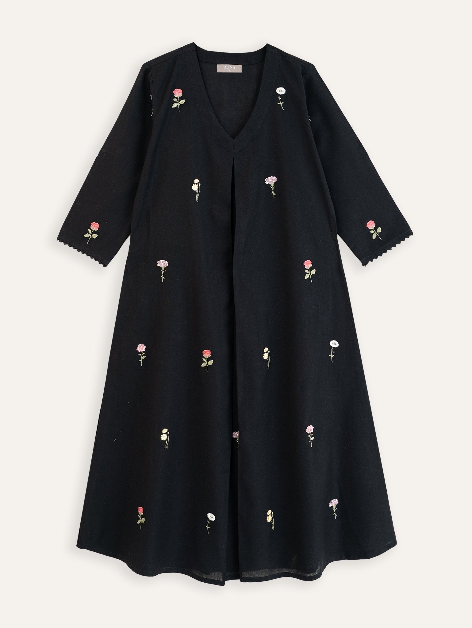Ameya Cotton Flax Embroidered A - Line Kurta - AINA