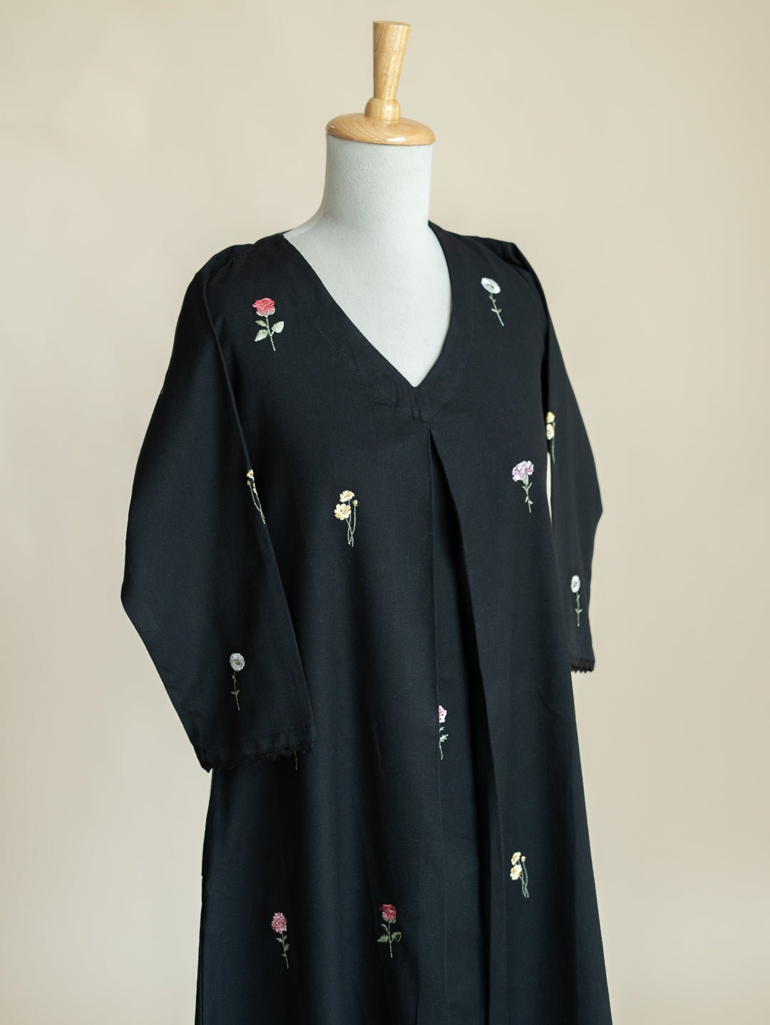 Ameya Cotton Flax Embroidered A - Line Kurta - AINA