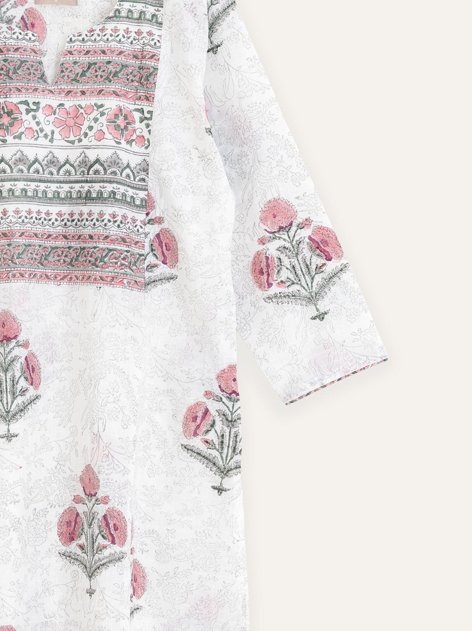 Amna Cotton Block Printed Straight Kurta - AINA