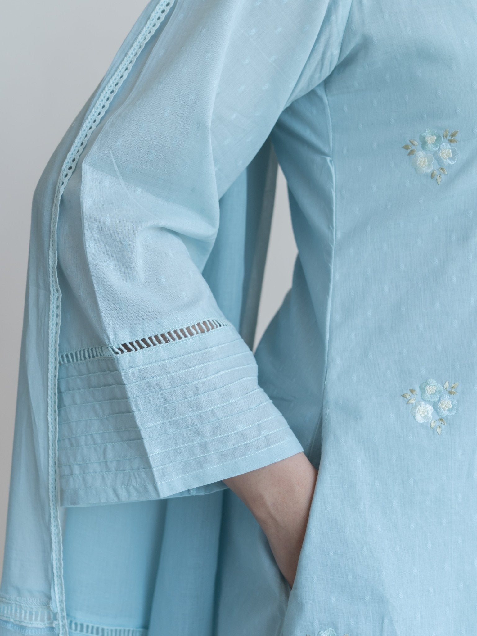 Amna Cotton Dobby Embroidered Straight Suit set - AINA