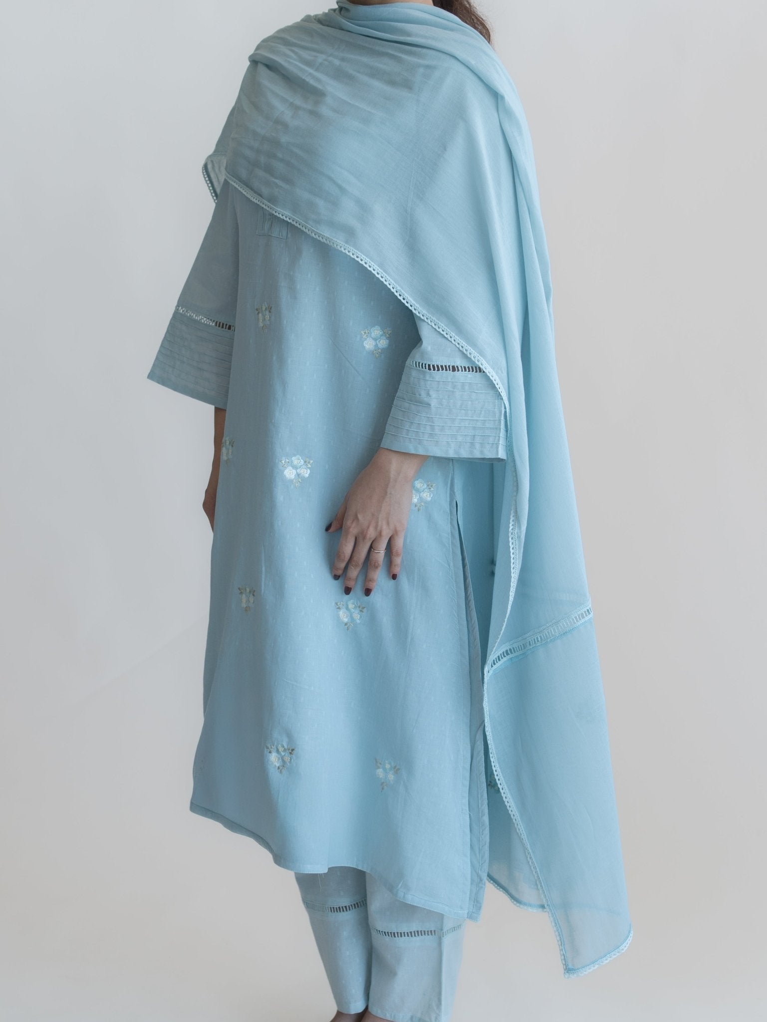 Amna Cotton Dobby Embroidered Straight Suit set - AINA