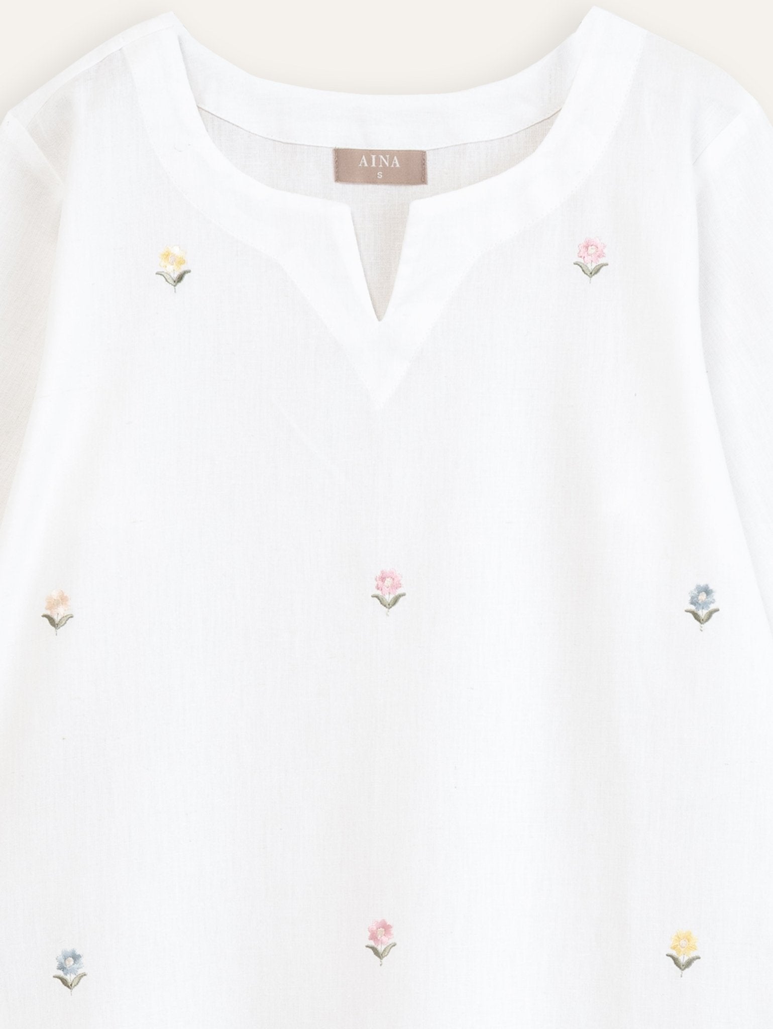 Anagha Cotton Flax Embroidered A - Line Kurta - AINA