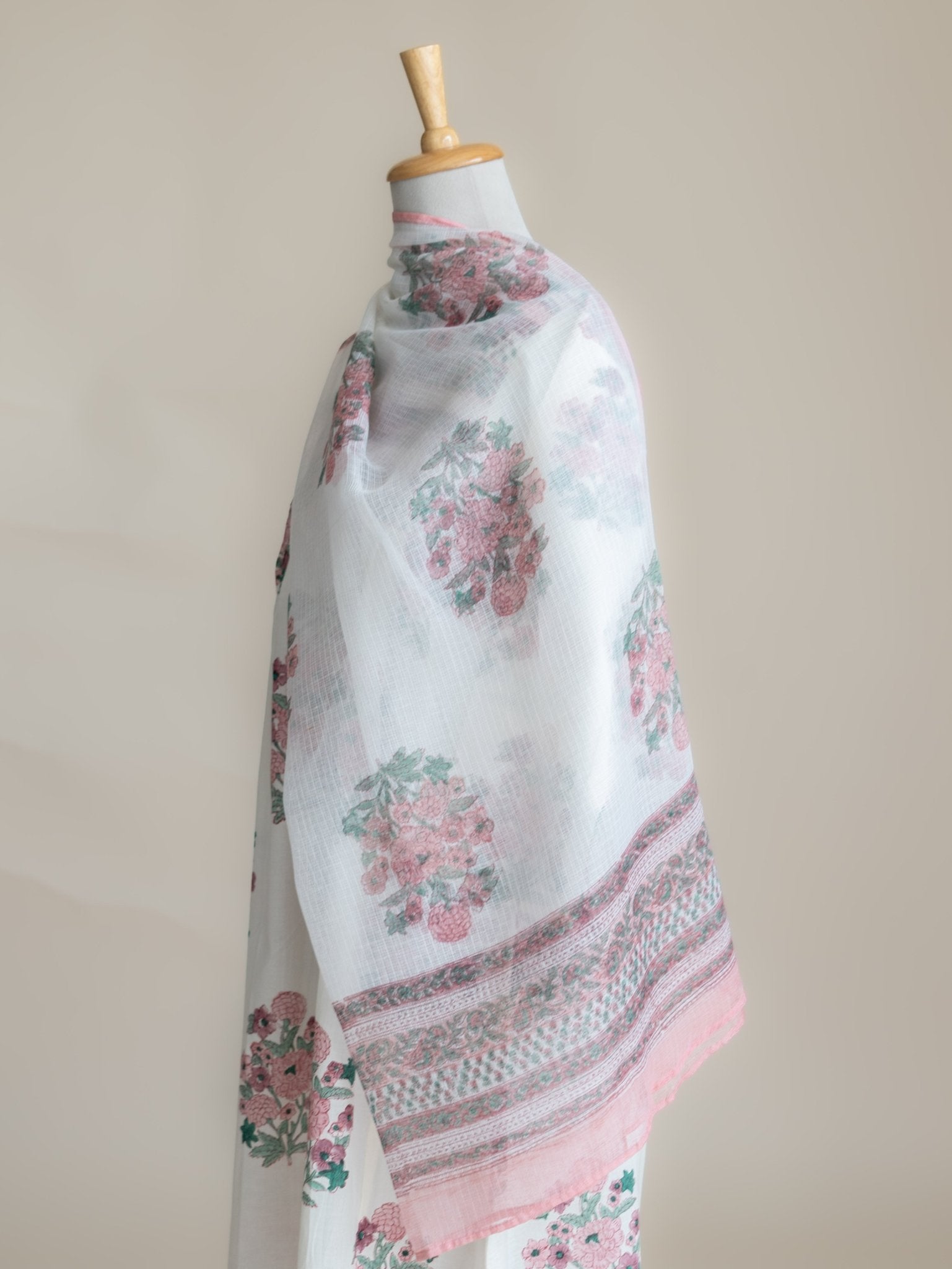 Anaira Kota Doria Block Printed Dupatta - AINA