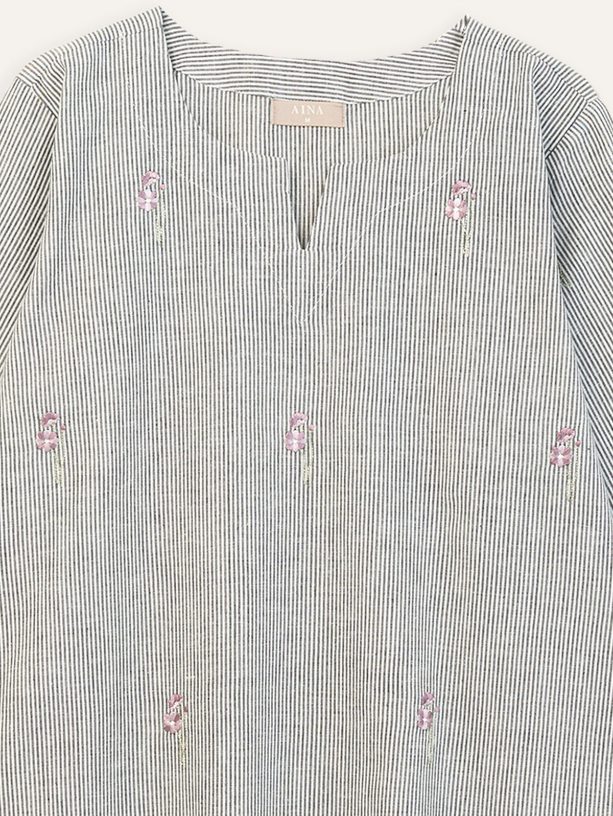 Blue - Hand Embroidery Plain Cotton Long Straight Kurta
