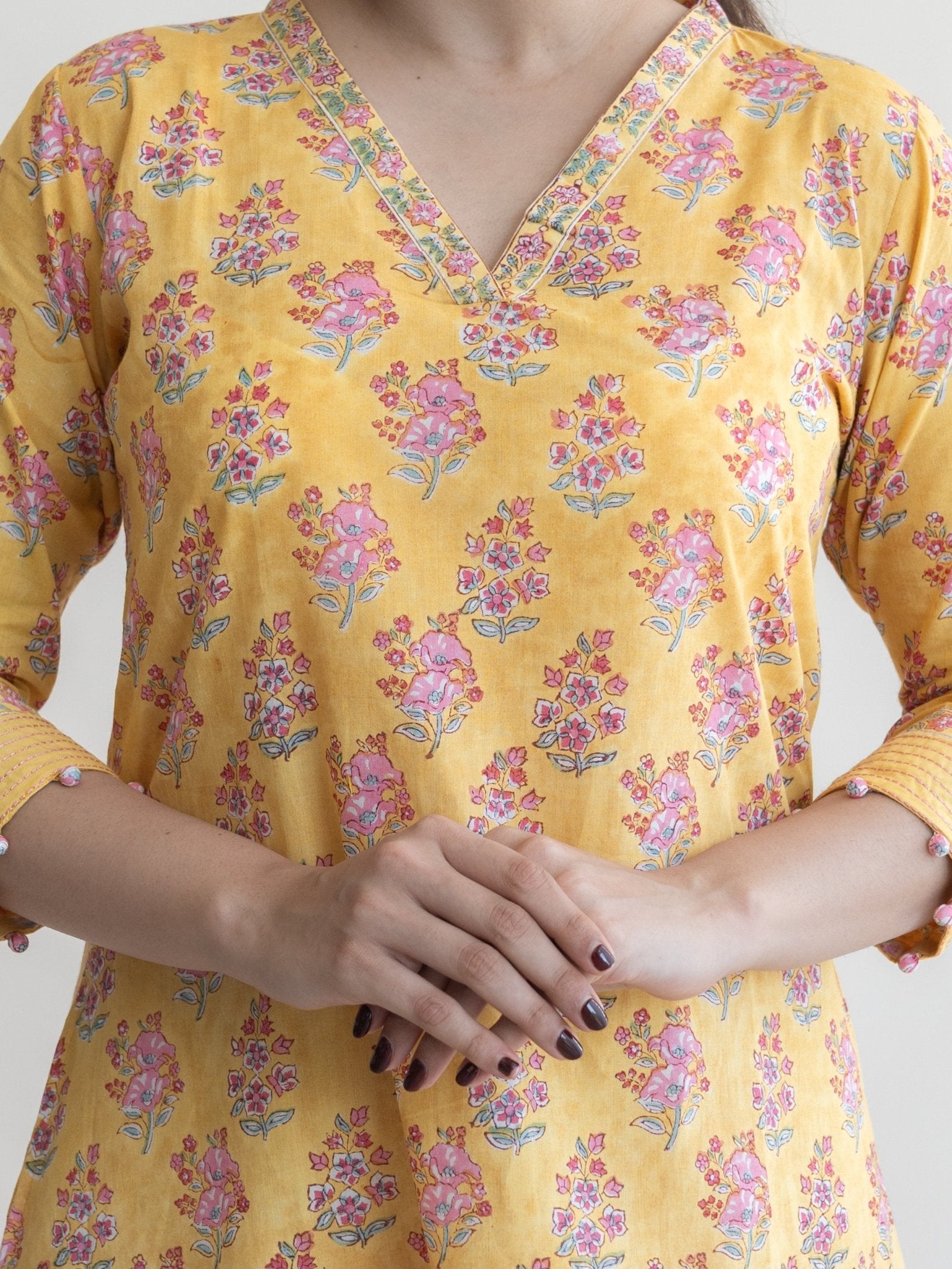 Anaya Cotton Block Printed A - Line Suit Set - AINA