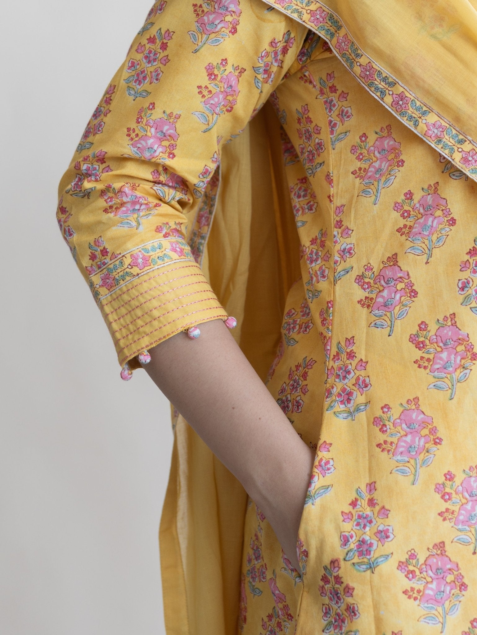 Anaya Cotton Block Printed A - Line Suit Set - AINA